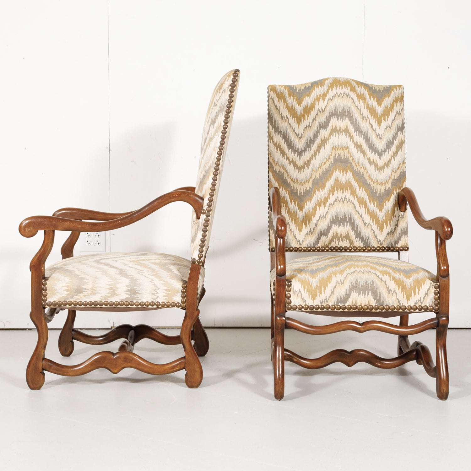 Pair of Late 19th Century French Louis XIII Style Os de Mouton Armchairs