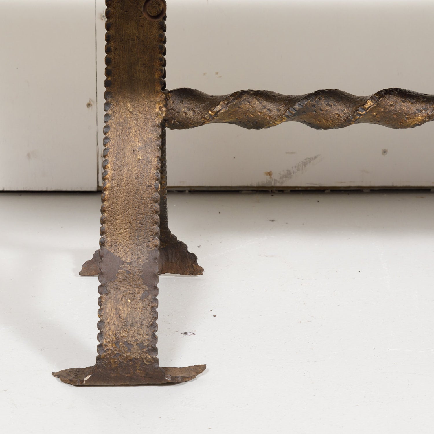 18th Century French Primitive Pine Bench with Iron Base