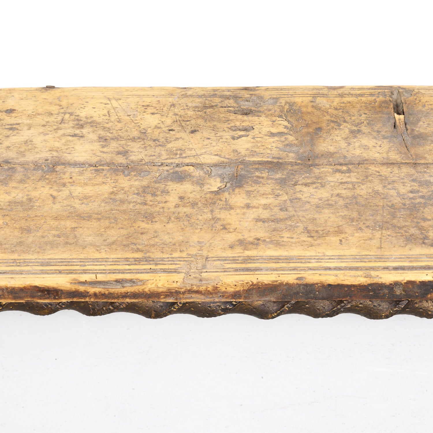 18th Century French Primitive Pine Bench with Iron Base