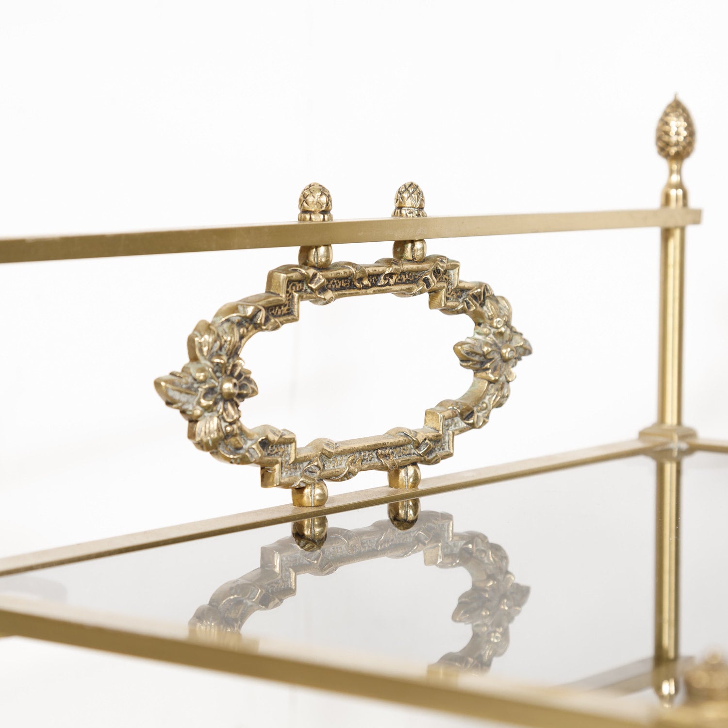 Pair of Vintage French Louis XVI Style Brass and Glass Shelves or Side Tables