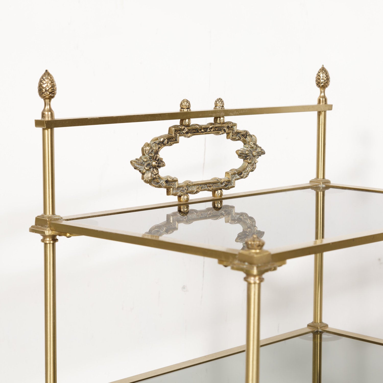 Pair of Vintage French Louis XVI Style Brass and Glass Shelves or Side Tables
