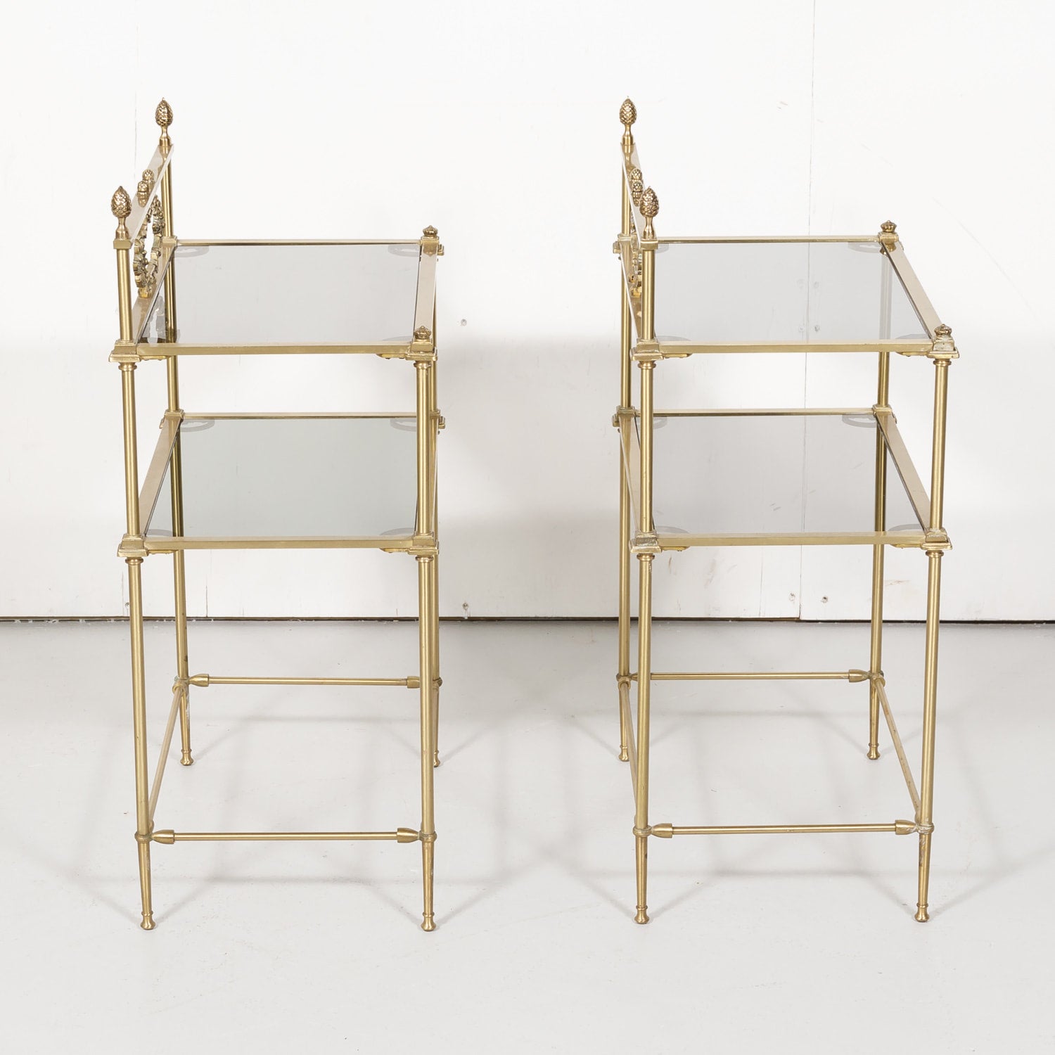 Pair of Vintage French Louis XVI Style Brass and Glass Shelves or Side Tables