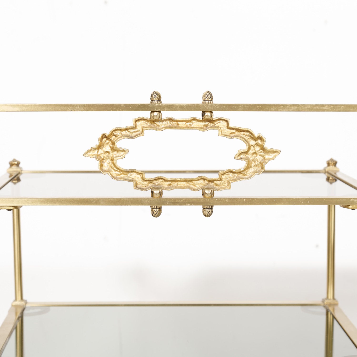 Pair of Vintage French Louis XVI Style Brass and Glass Shelves or Side Tables
