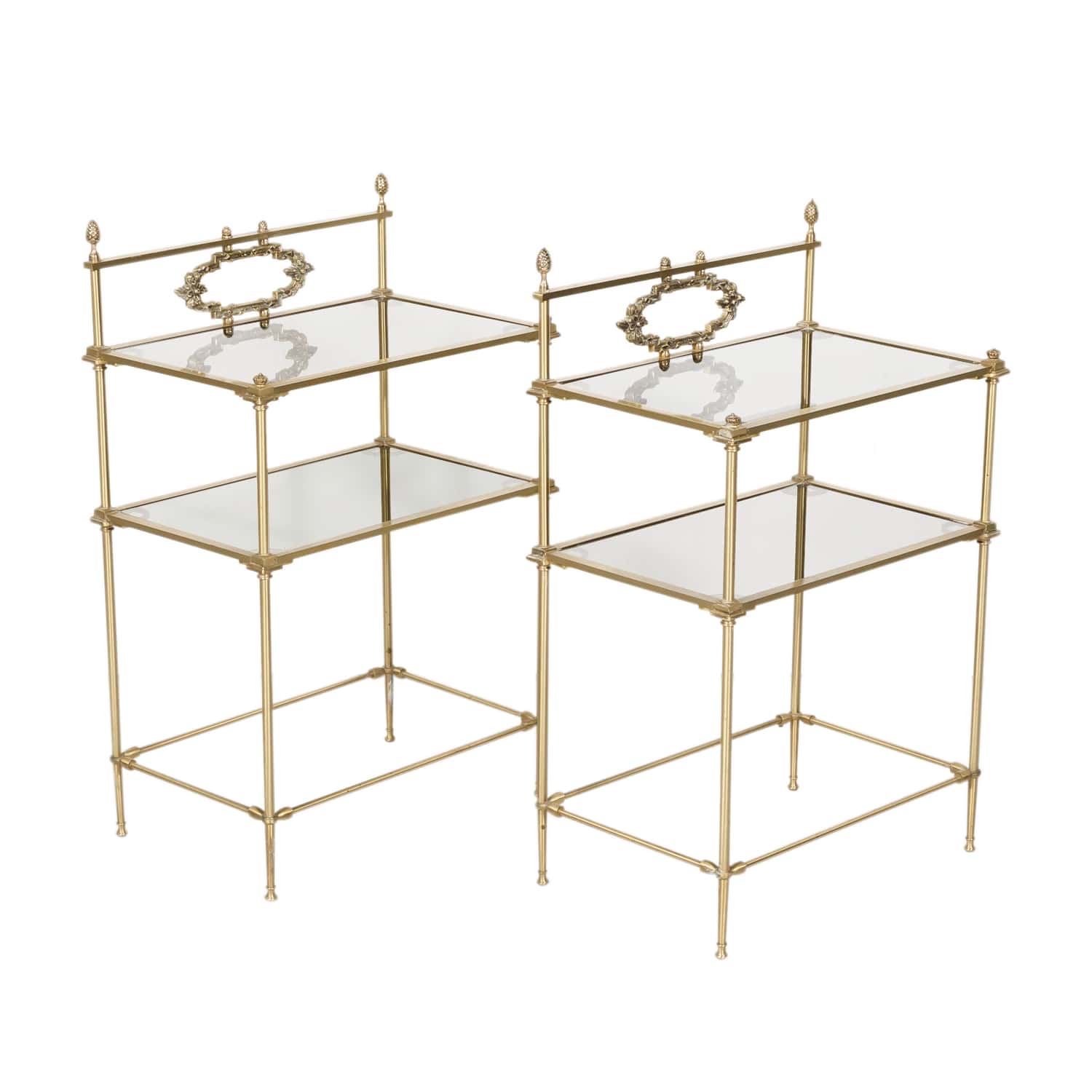 Pair of Vintage French Louis XVI Style Brass and Glass Shelves or Side Tables