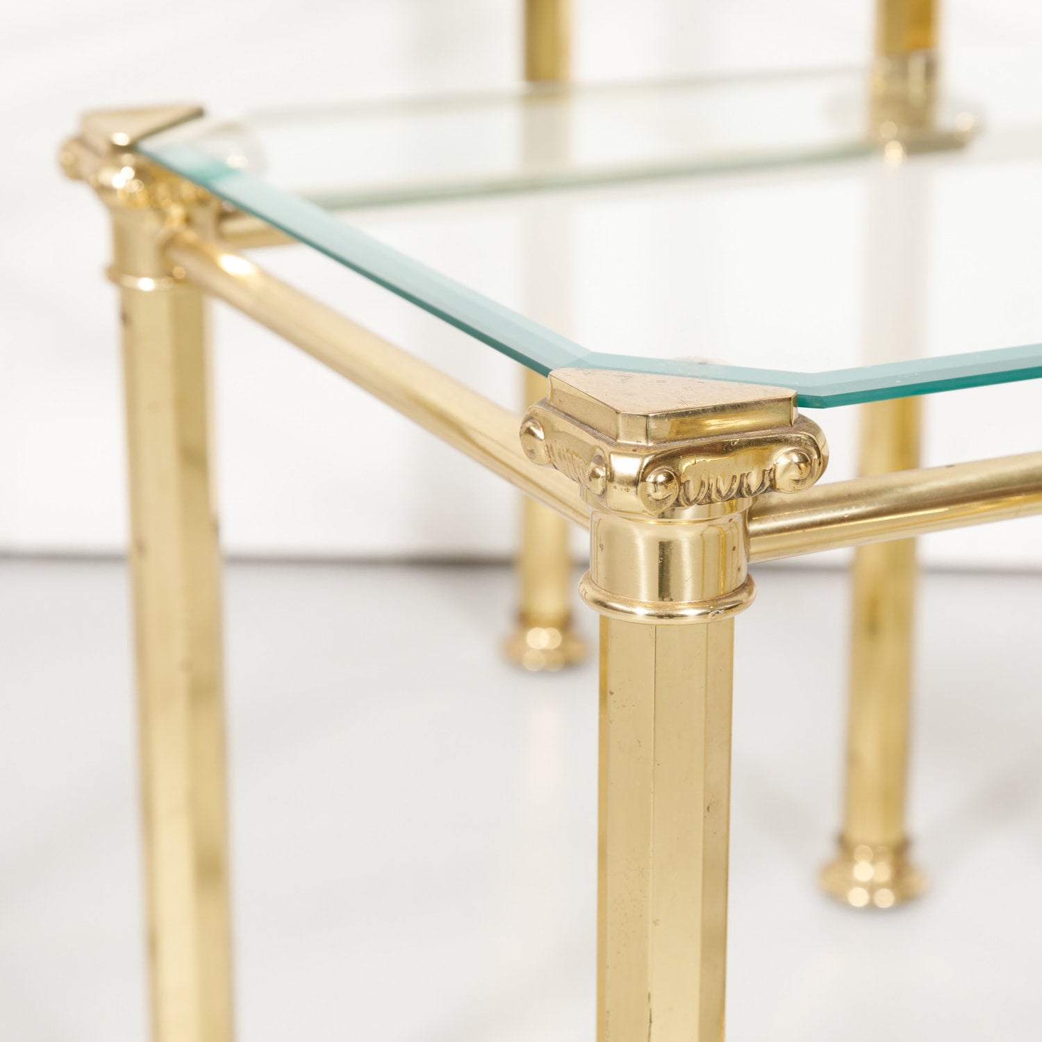 Set of Three French Mid-Century Modern Brass and Glass Nesting Tables by Maison Baguès