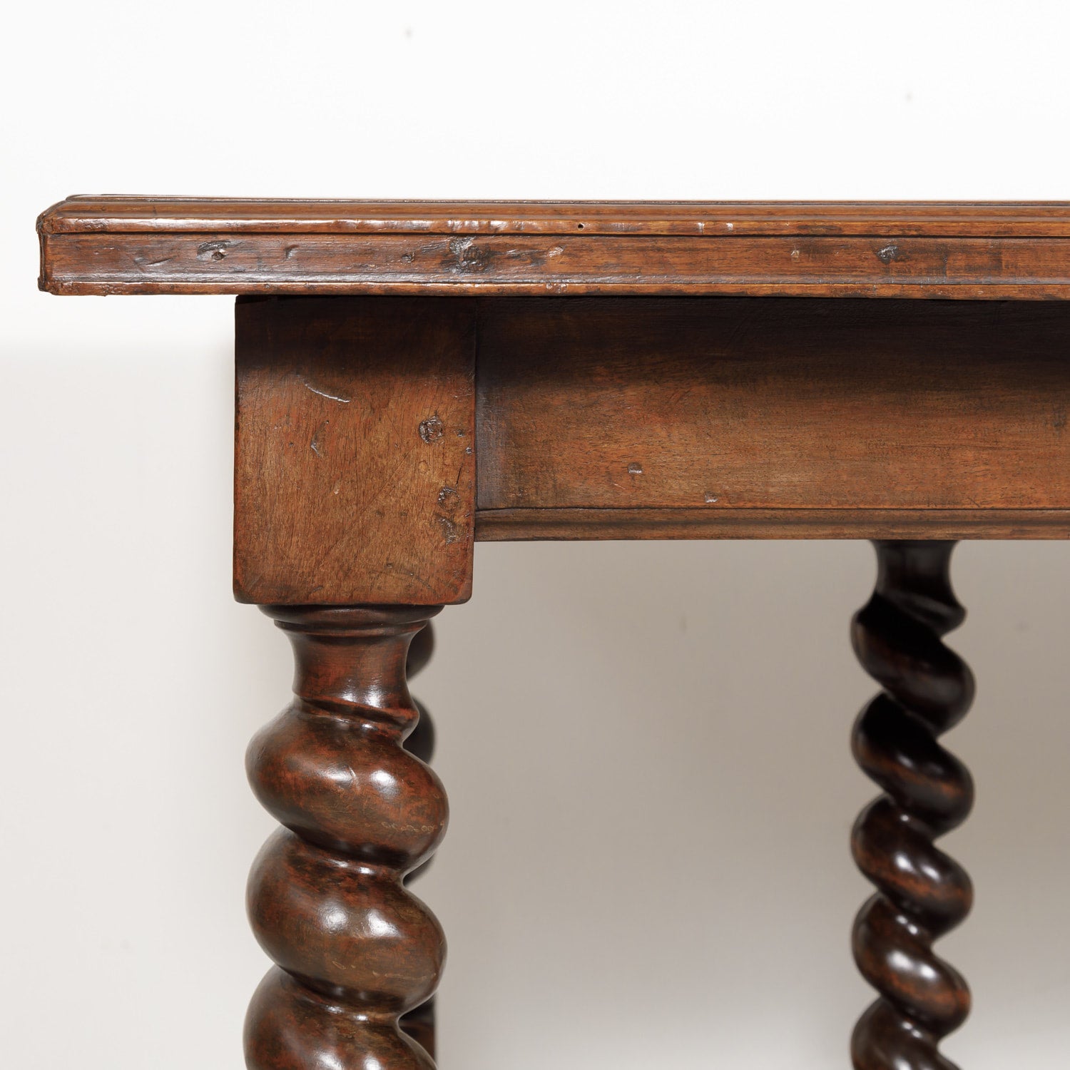 19th Century French Louis XIII Solid Walnut Barley Twist Farm Table