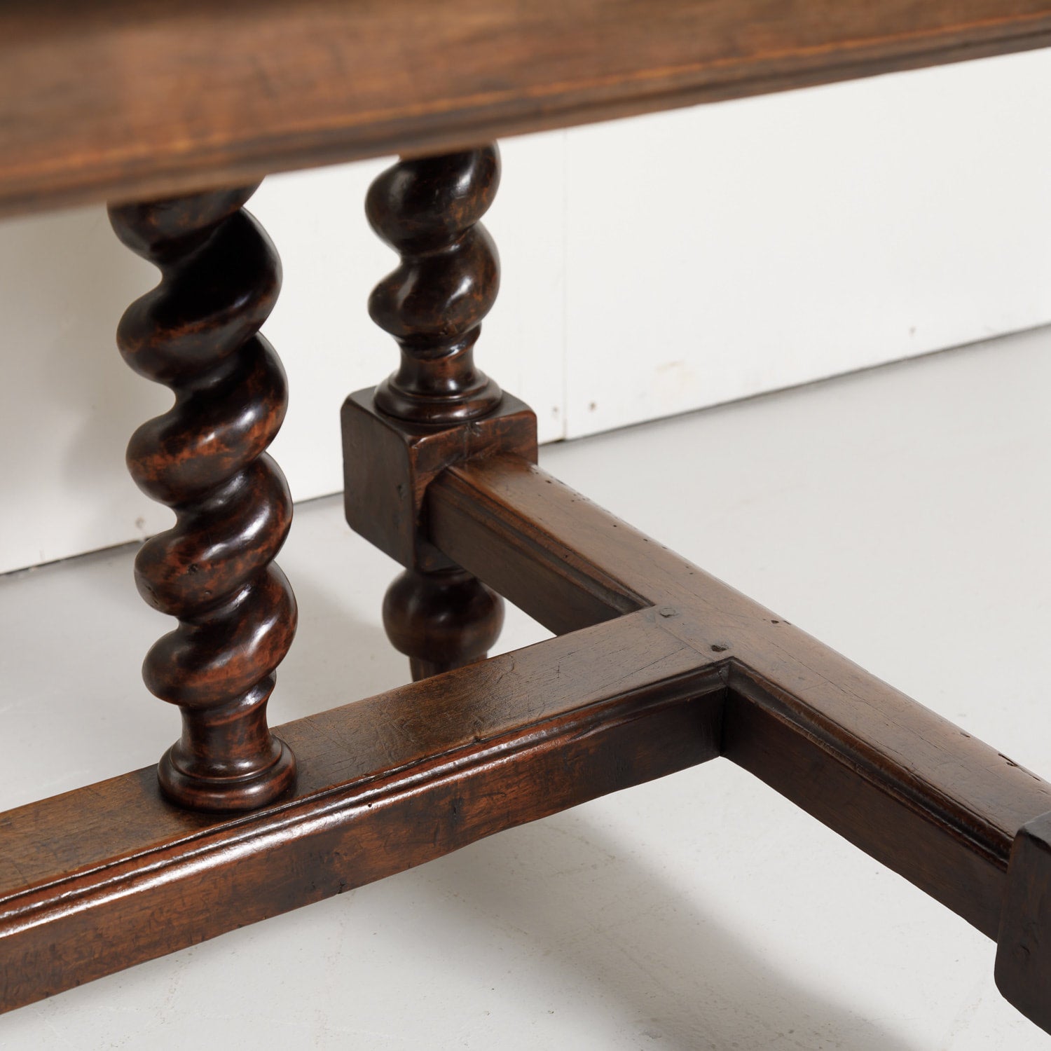 19th Century French Louis XIII Solid Walnut Barley Twist Farm Table