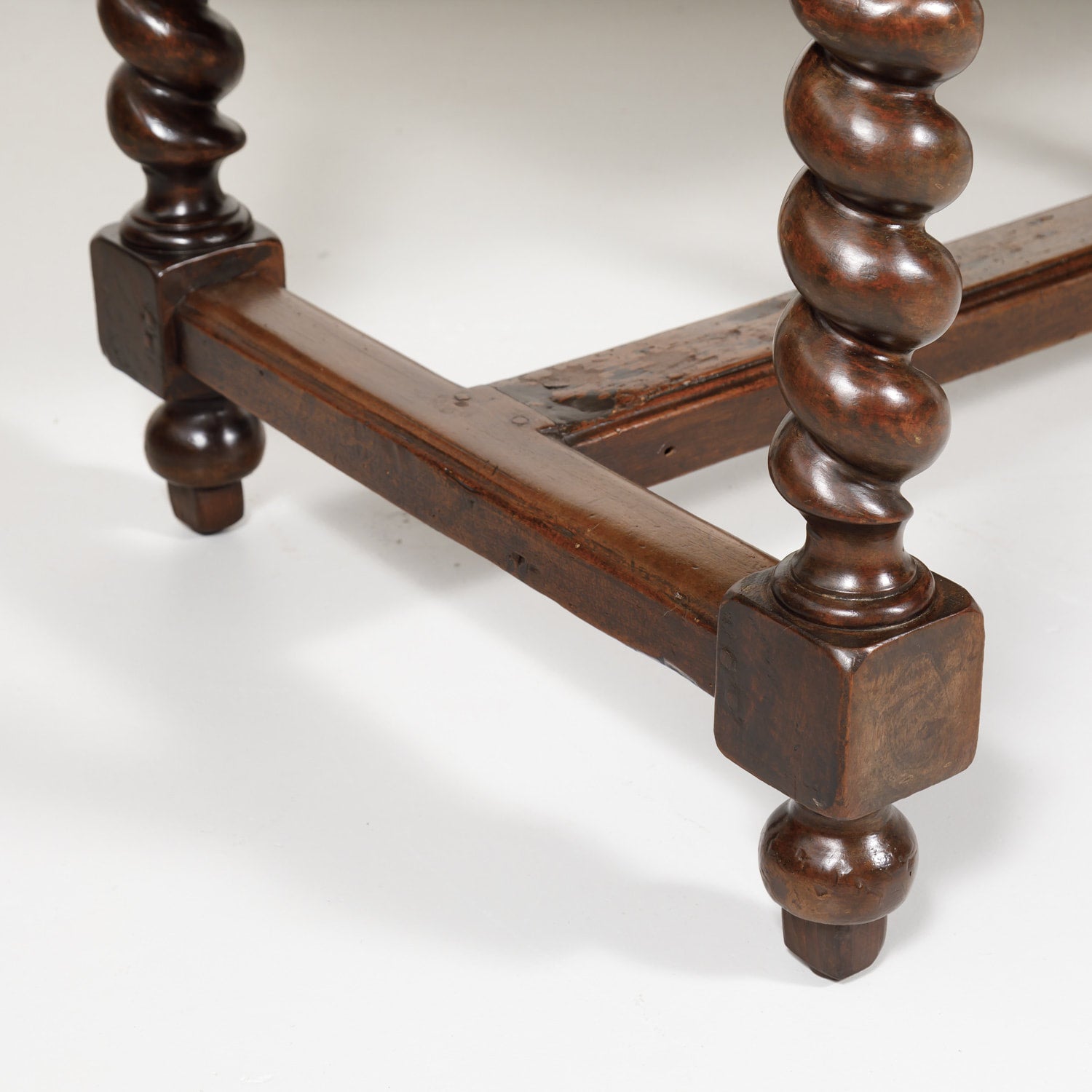 19th Century French Louis XIII Solid Walnut Barley Twist Farm Table