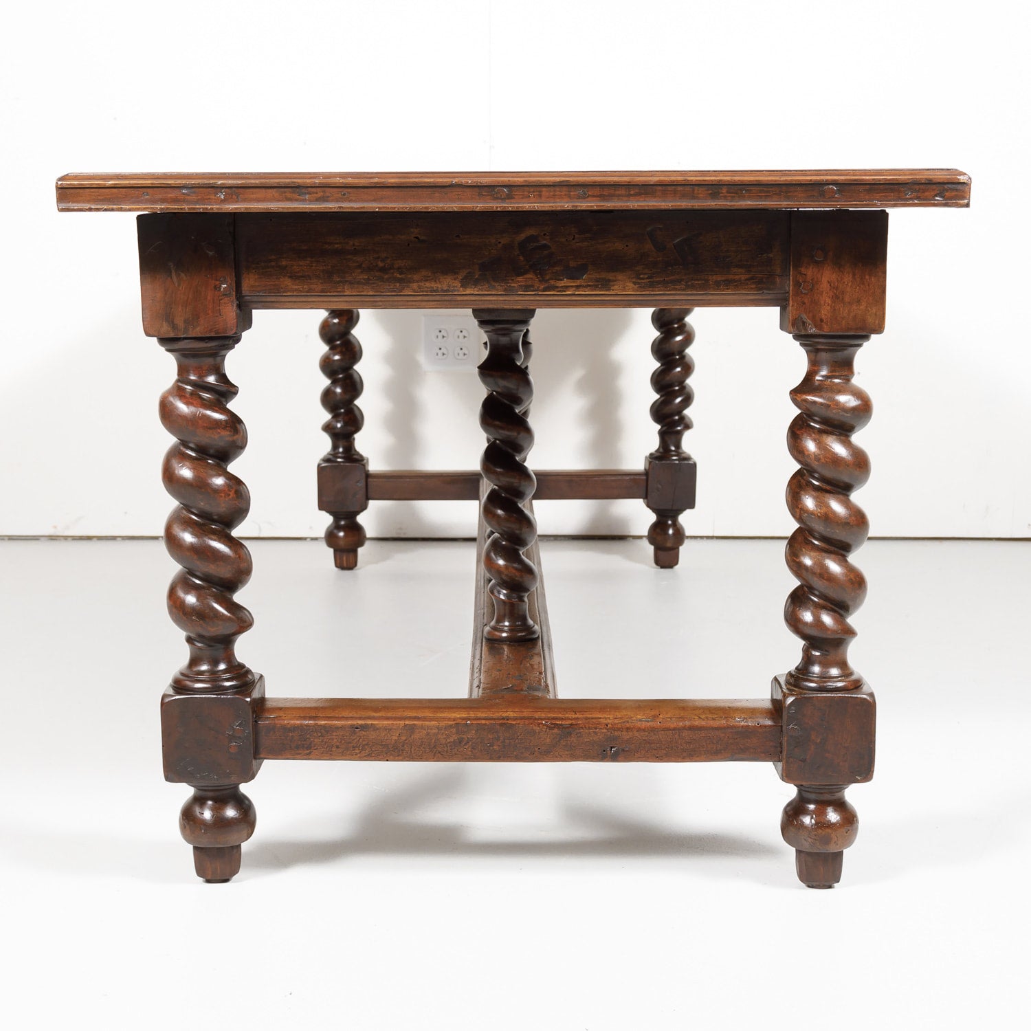 19th Century French Louis XIII Solid Walnut Barley Twist Farm Table