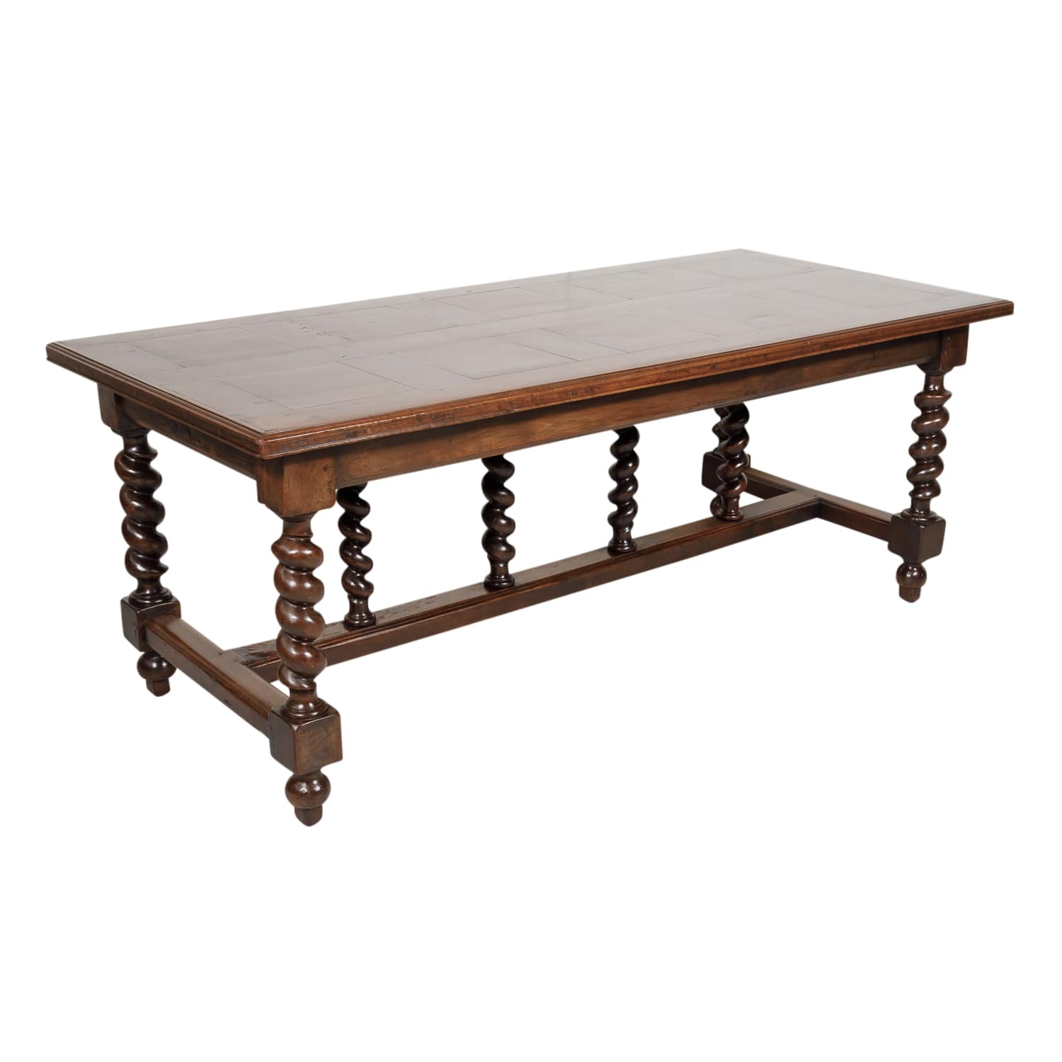 19th Century French Louis XIII Solid Walnut Barley Twist Farm Table