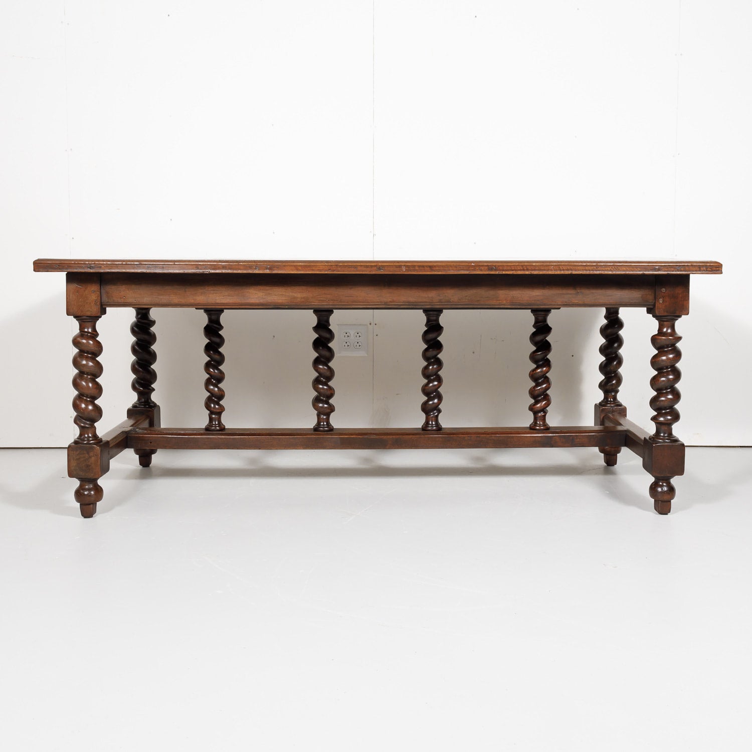 19th Century French Louis XIII Solid Walnut Barley Twist Farm Table