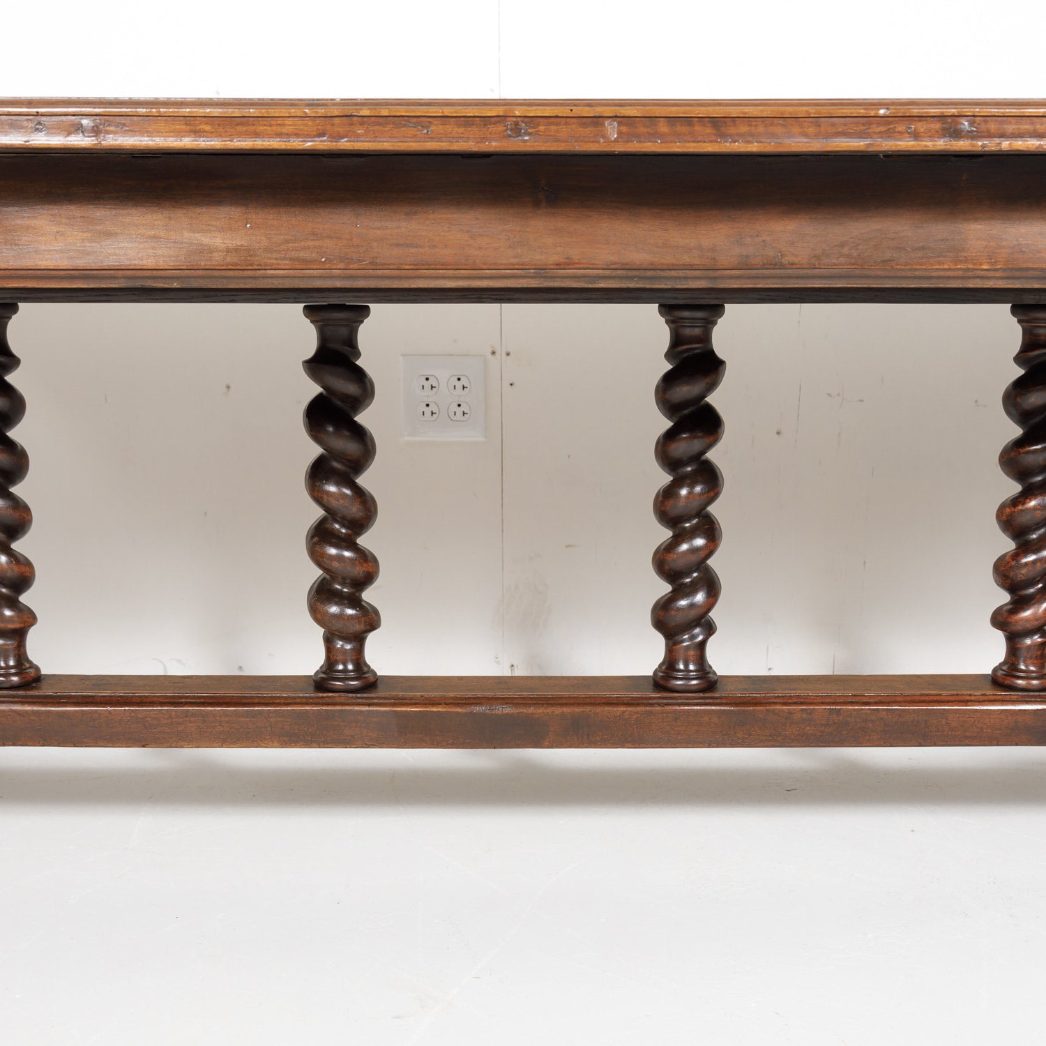 19th Century French Louis XIII Solid Walnut Barley Twist Farm Table