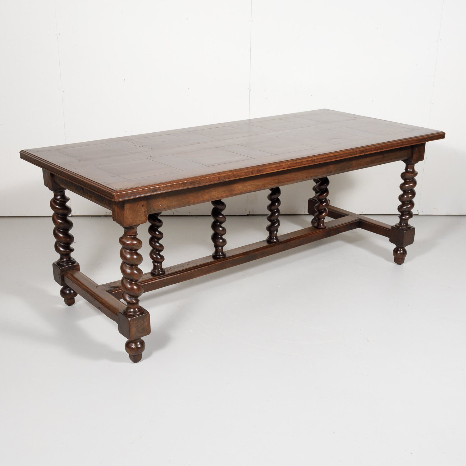19th Century French Louis XIII Solid Walnut Barley Twist Farm Table