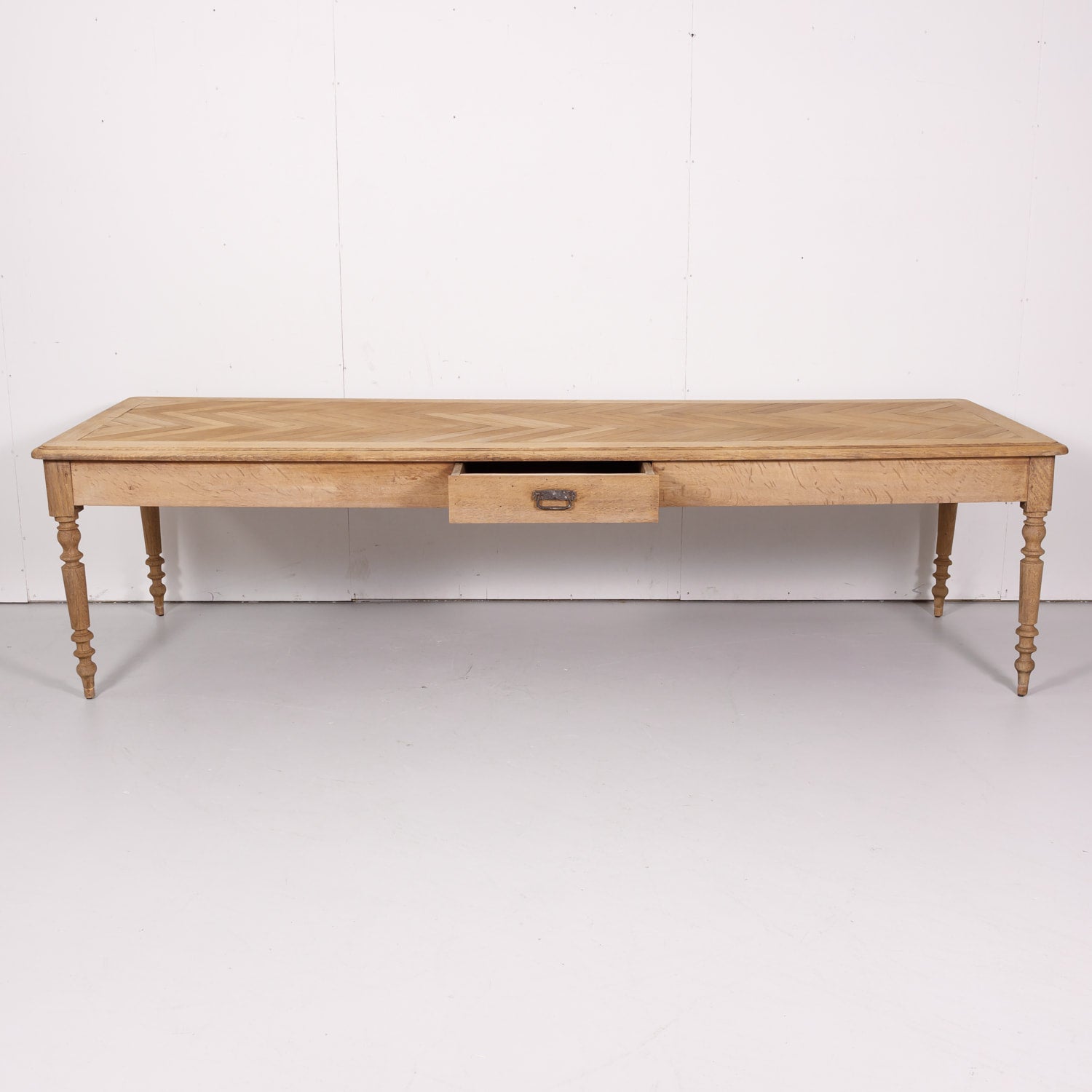 Large 19th Century Bleached Oak French Louis Philippe Period Farm Table