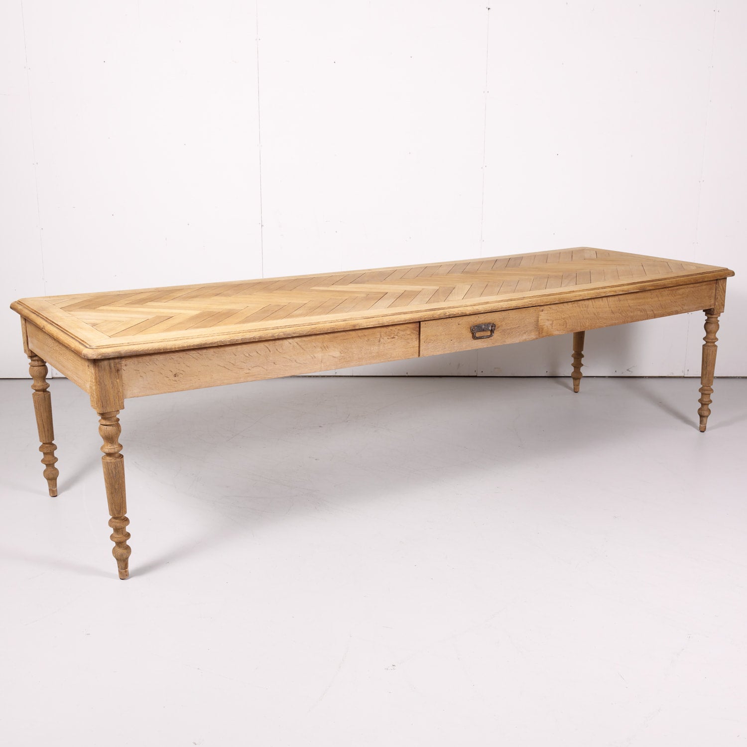 Large 19th Century Bleached Oak French Louis Philippe Period Farm Table