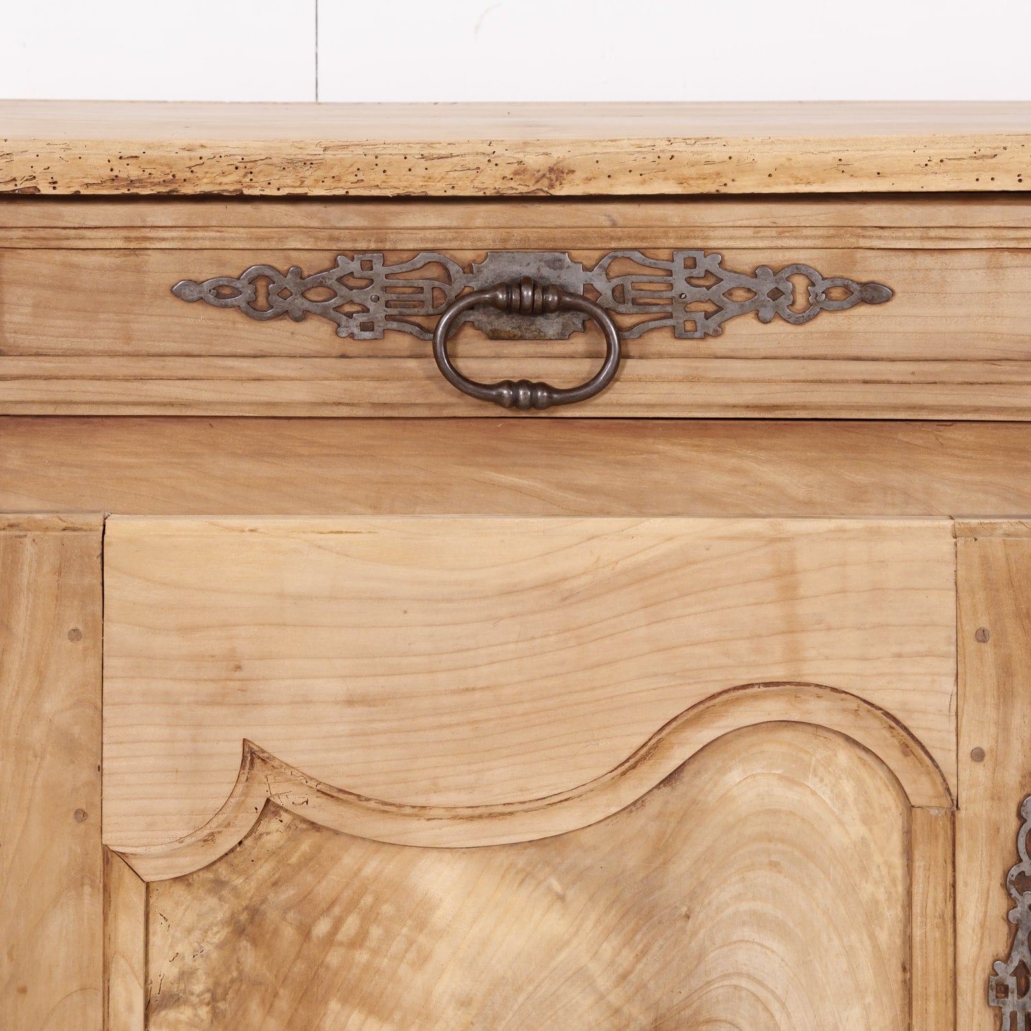 Early 19th Century French Country Louis XV Style Bleached Cherry Buffet with Fruitwood Inlay