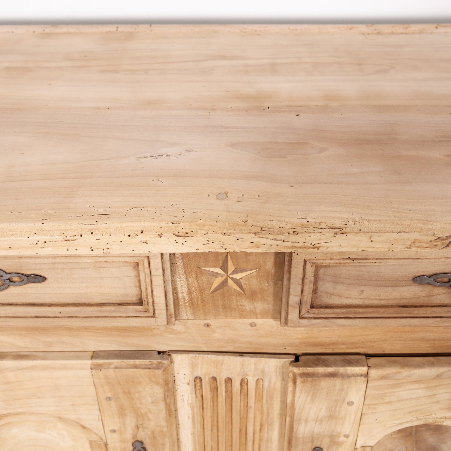 Early 19th Century French Country Louis XV Style Bleached Cherry Buffet with Fruitwood Inlay