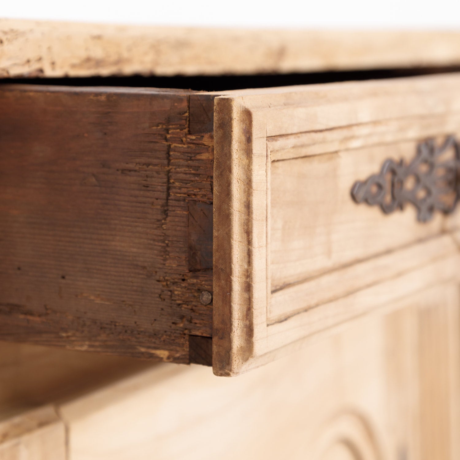 Early 19th Century French Country Louis XV Style Bleached Cherry Buffet with Fruitwood Inlay