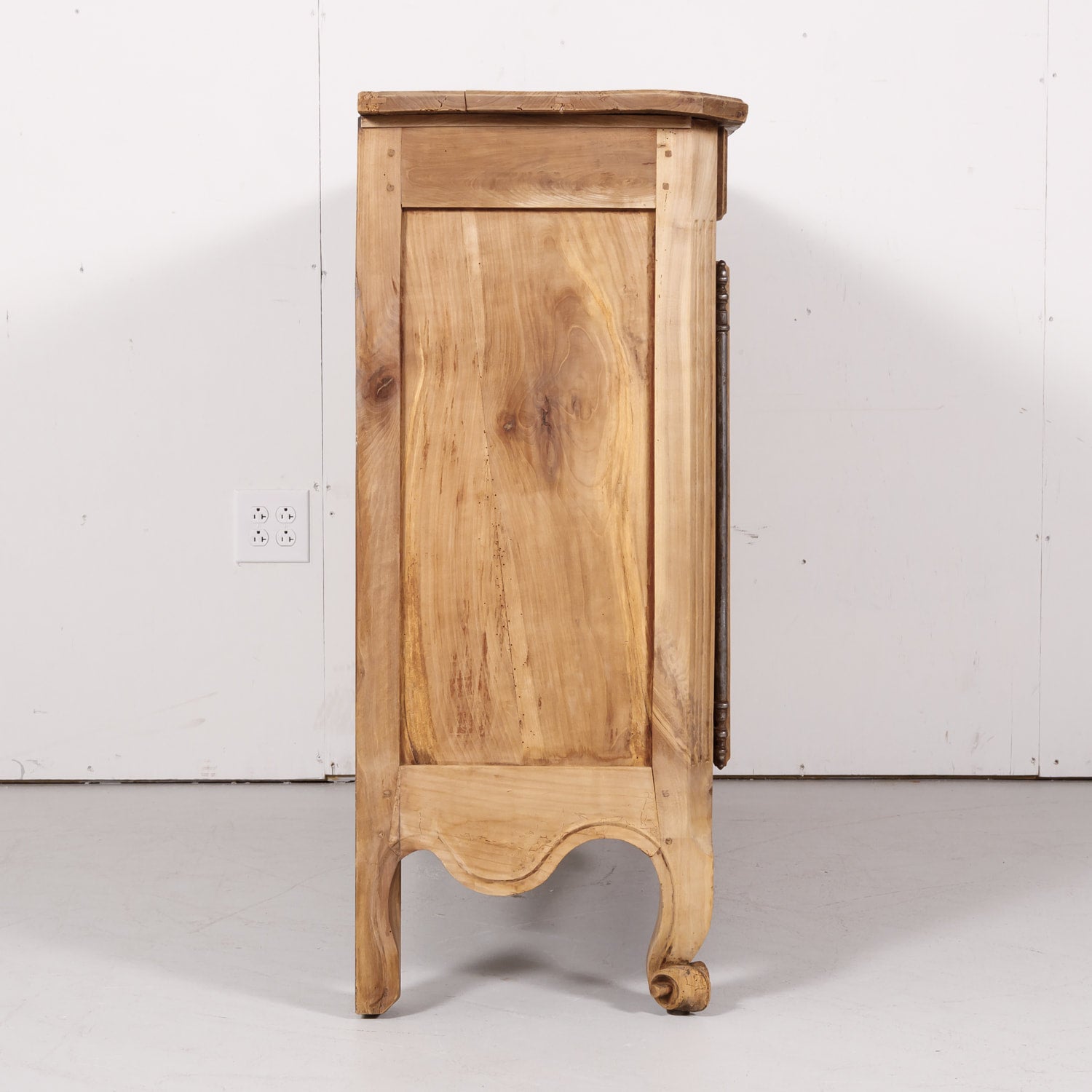 Early 19th Century French Country Louis XV Style Bleached Cherry Buffet with Fruitwood Inlay