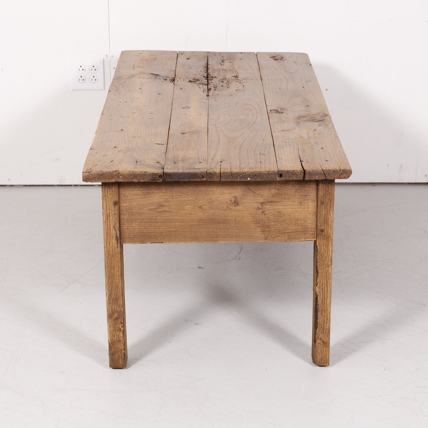 Early 19th Century Country French Bleached Oak Coffee Table with Drawers