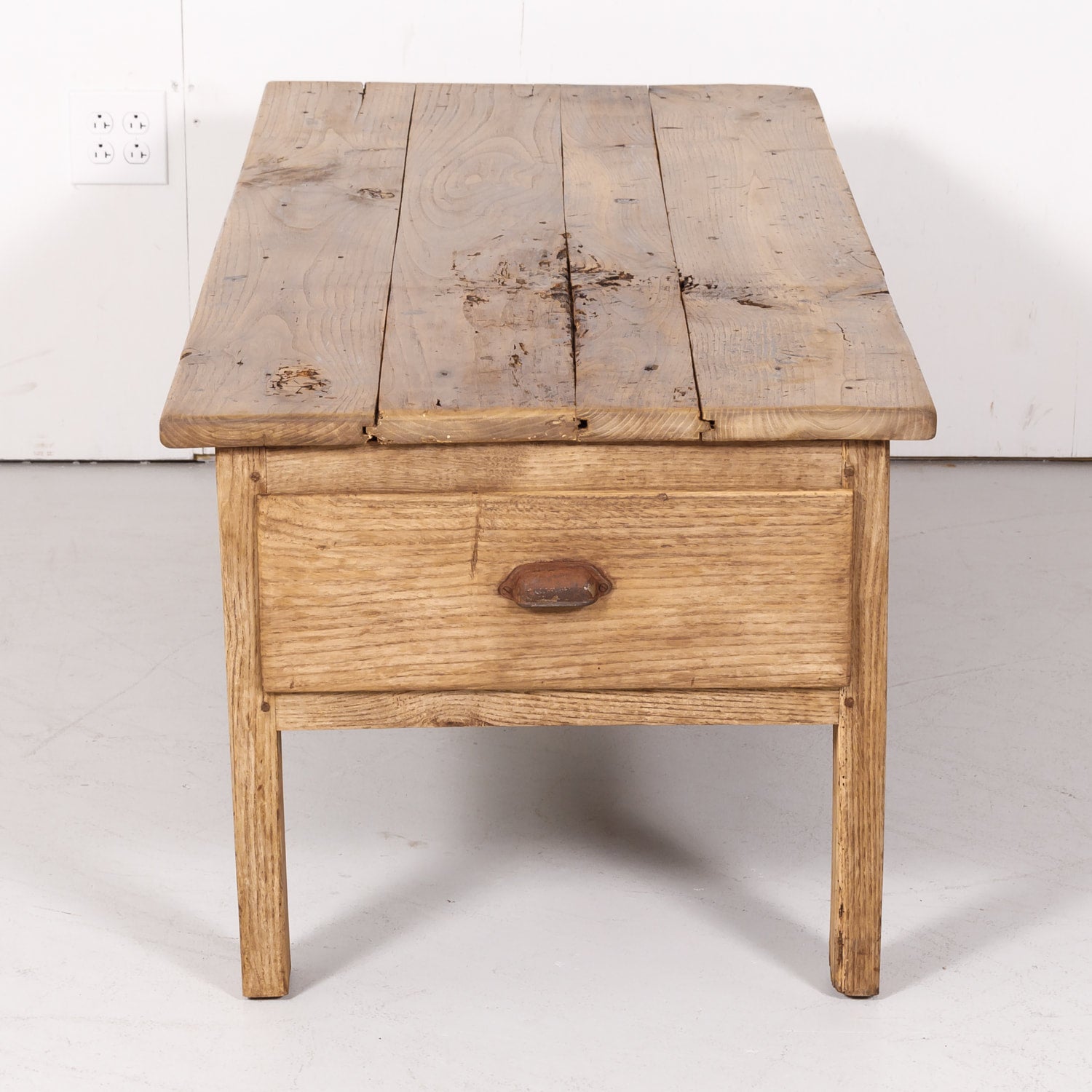 Early 19th Century Country French Bleached Oak Coffee Table with Drawers