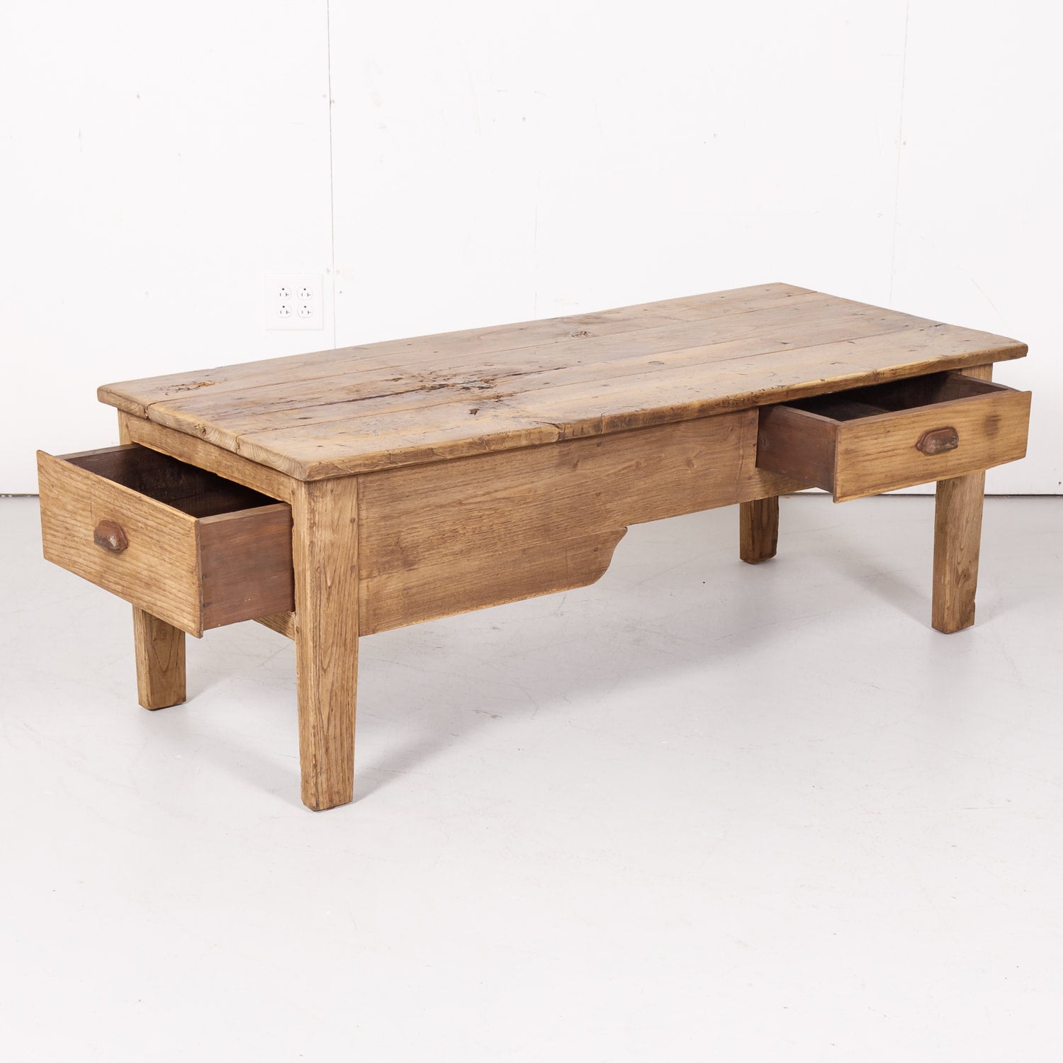 Early 19th Century Country French Bleached Oak Coffee Table with Drawers