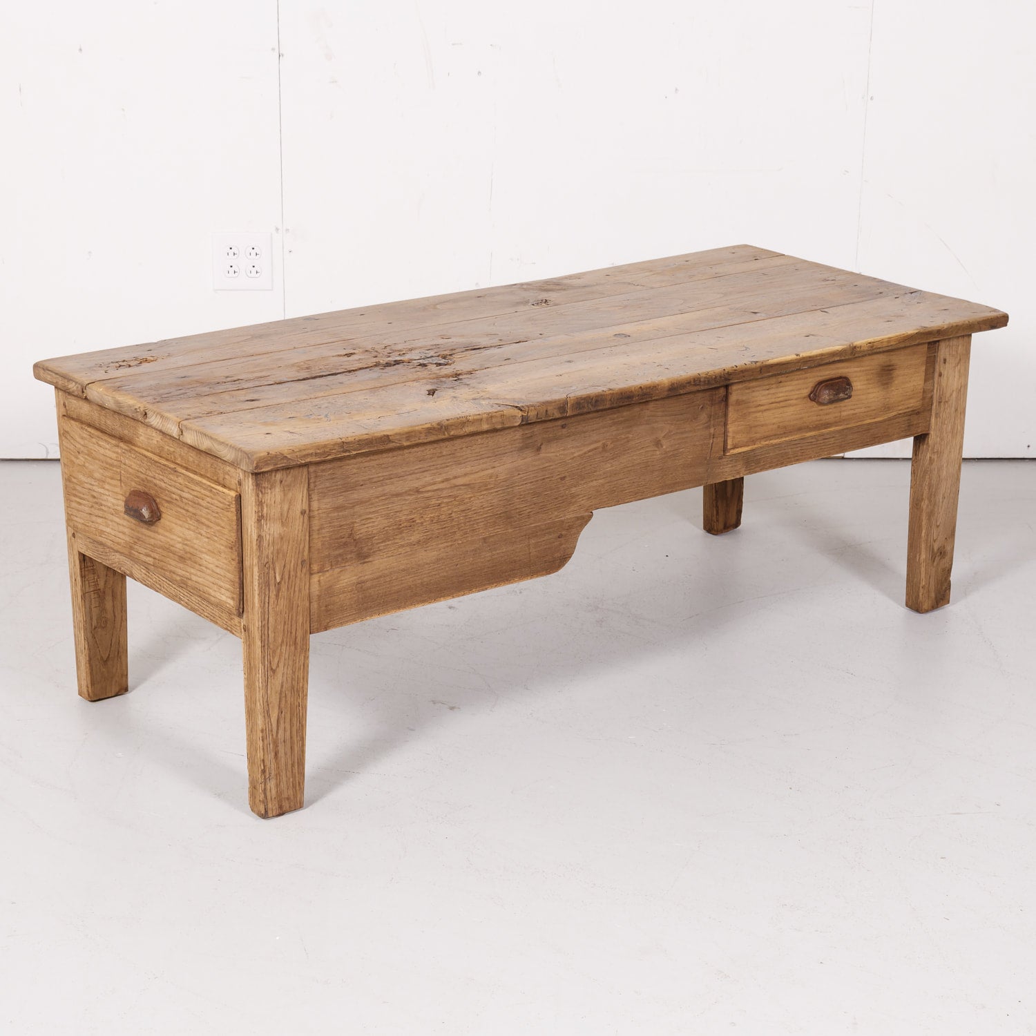 Early 19th Century Country French Bleached Oak Coffee Table with Drawers