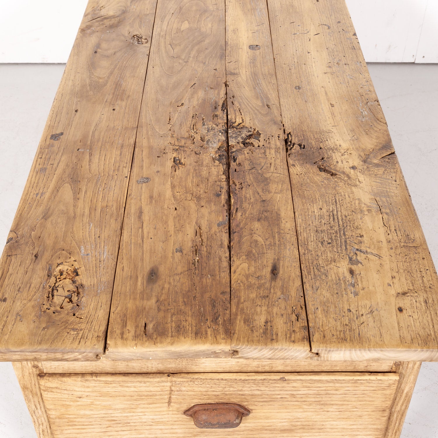 Early 19th Century Country French Bleached Oak Coffee Table with Drawers