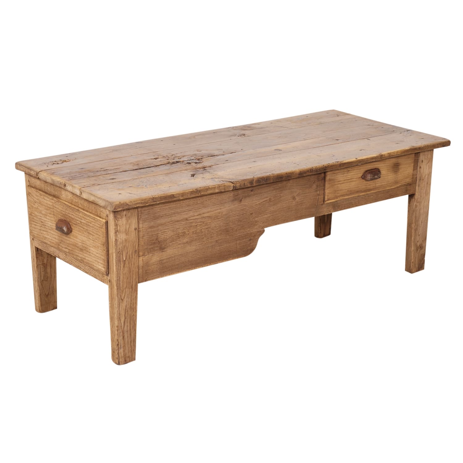 Early 19th Century Country French Bleached Oak Coffee Table with Drawers