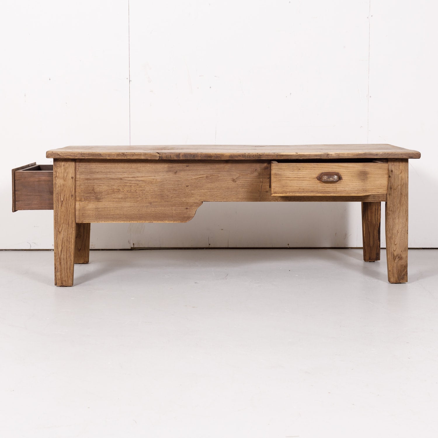 Early 19th Century Country French Bleached Oak Coffee Table with Drawers