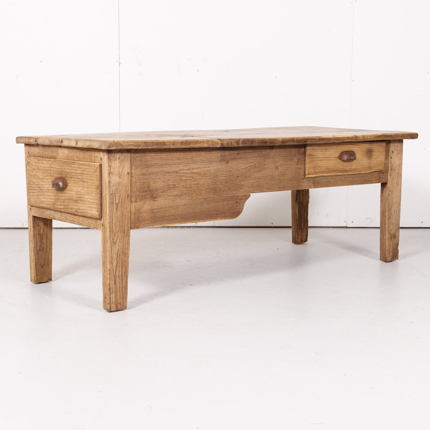 Early 19th Century Country French Bleached Oak Coffee Table with Drawers