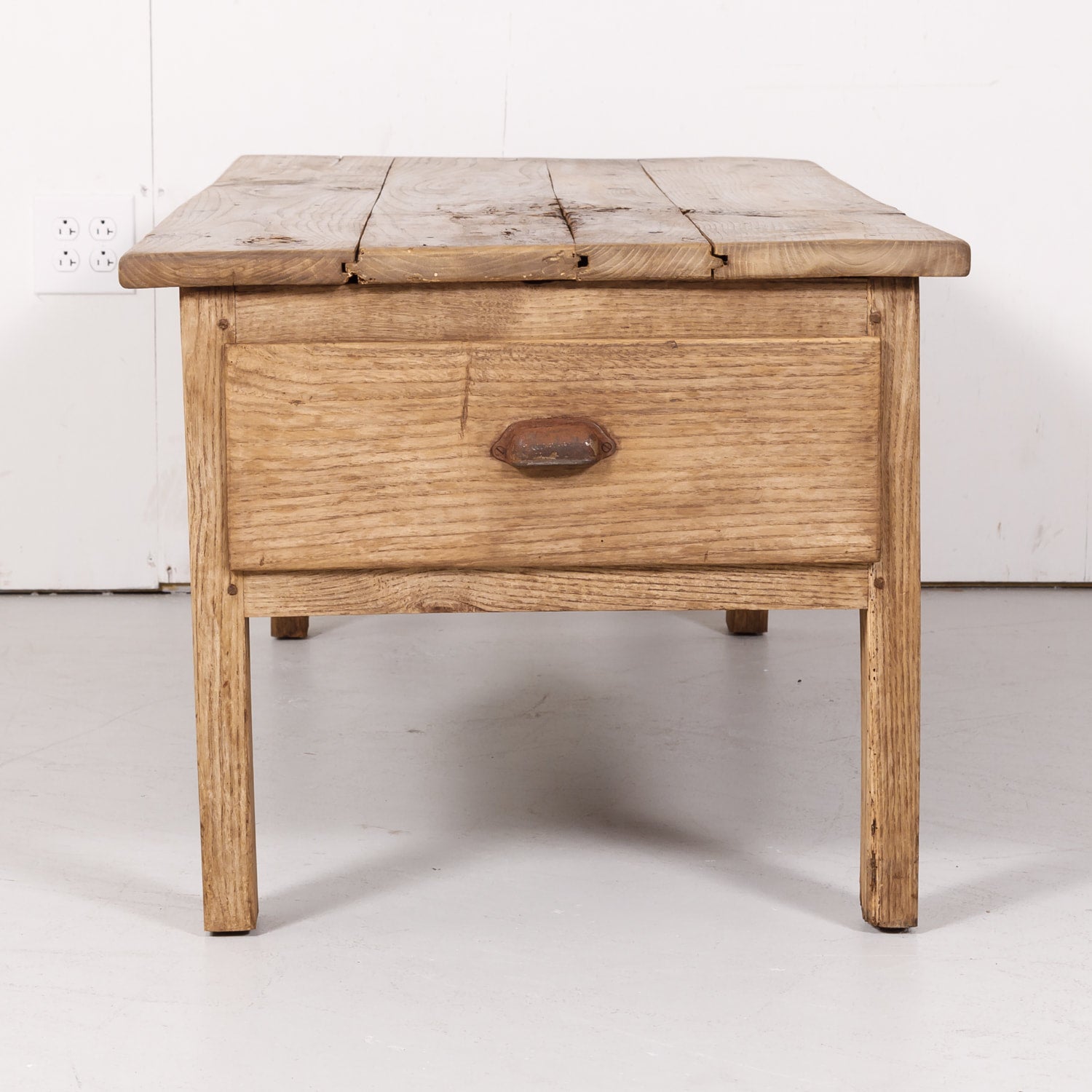 Early 19th Century Country French Bleached Oak Coffee Table with Drawers
