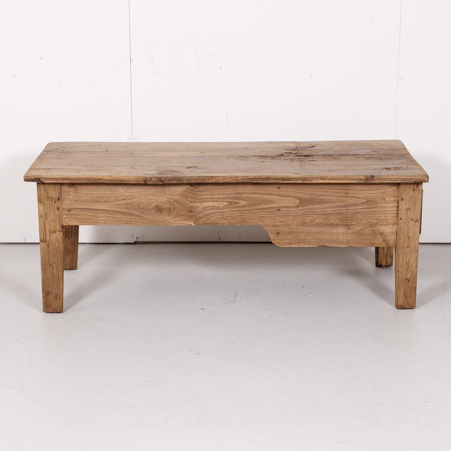 Early 19th Century Country French Bleached Oak Coffee Table with Drawers