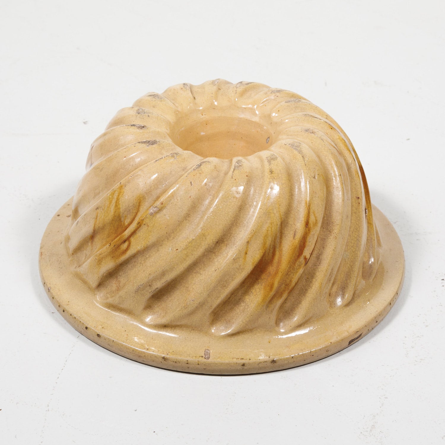 19th Century French Alsatian Terracotta Yellow Ware Kouglof Bundt Cake Mold