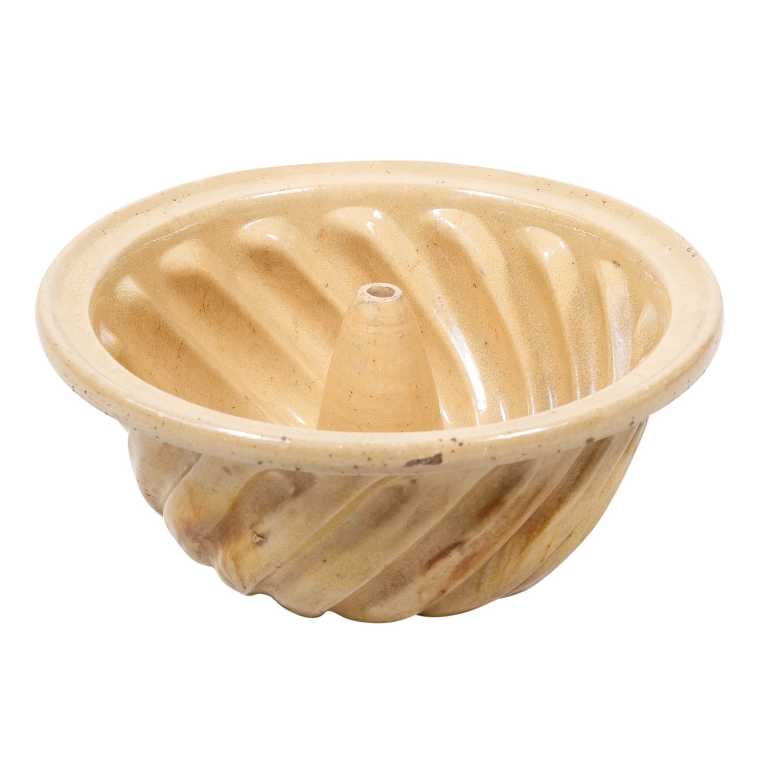 19th Century French Alsatian Terracotta Yellow Ware Kouglof Bundt Cake Mold