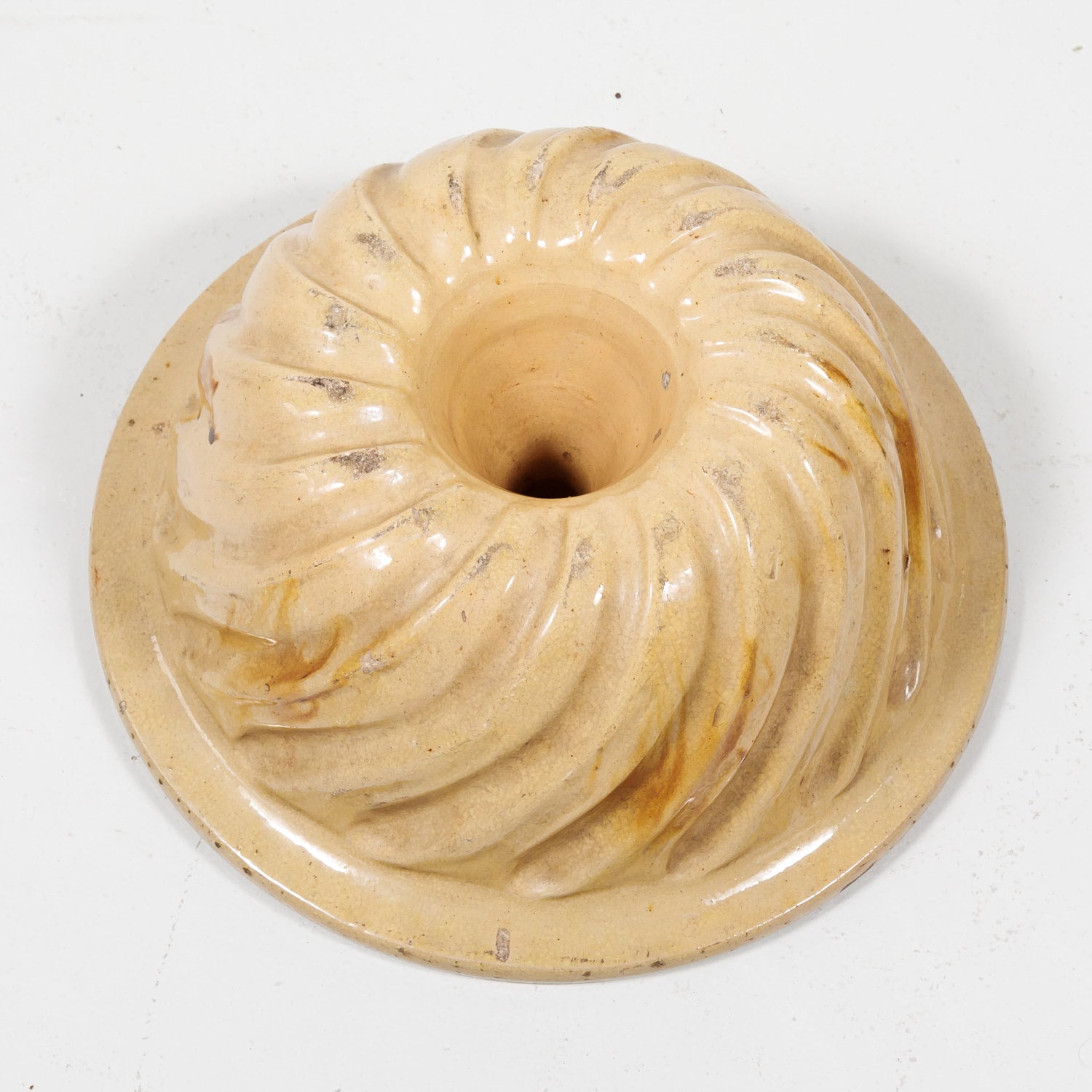 19th Century French Alsatian Terracotta Yellow Ware Kouglof Bundt Cake Mold