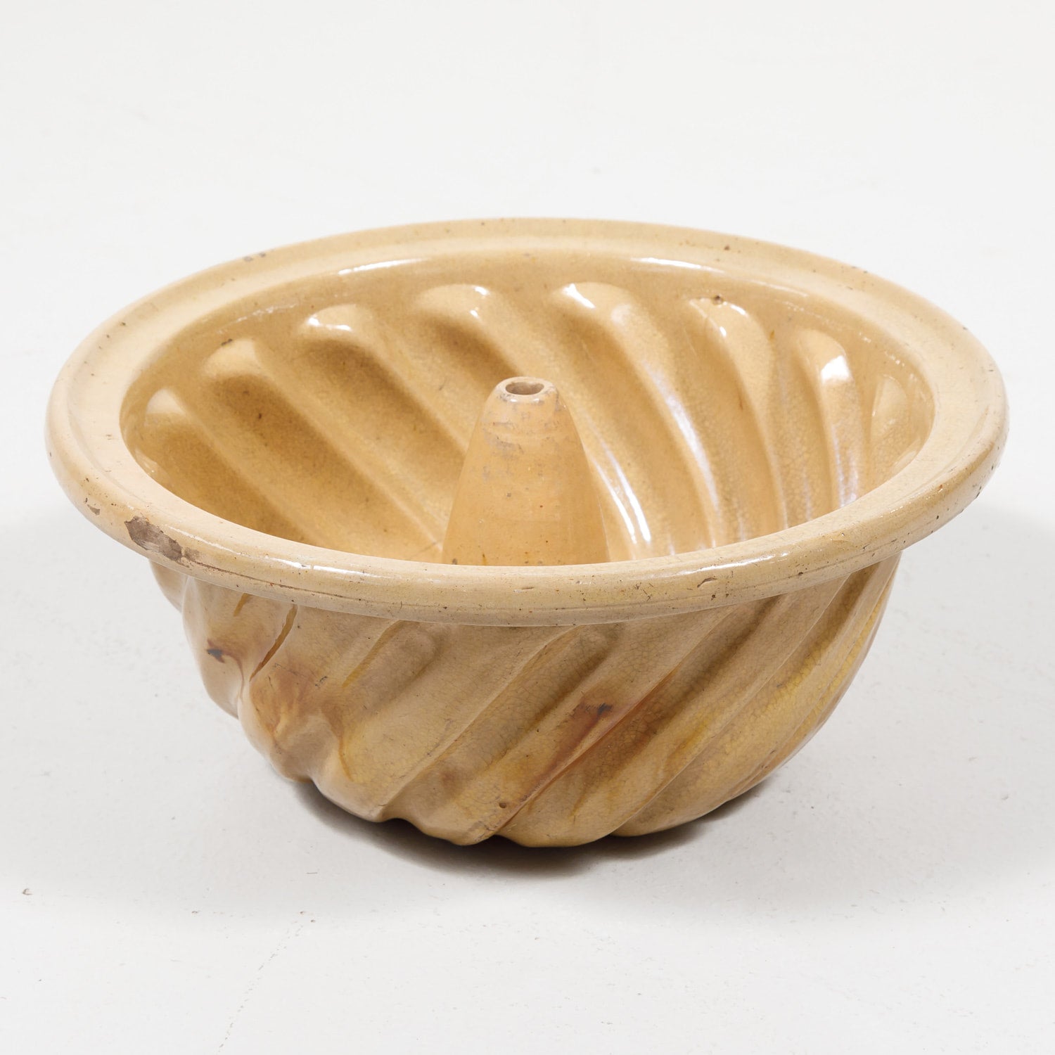 19th Century French Alsatian Terracotta Yellow Ware Kouglof Bundt Cake Mold