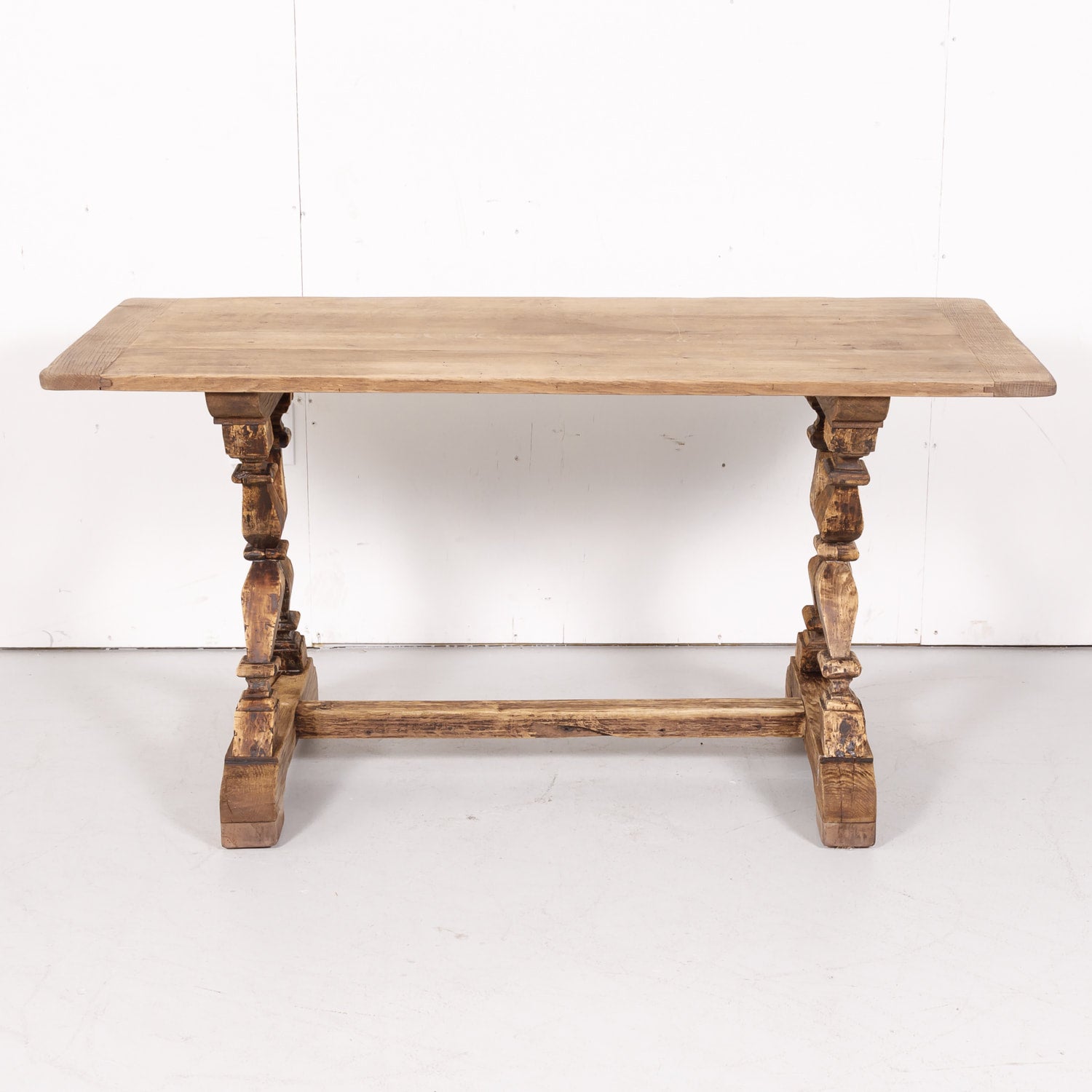 19th Century Bleached Oak and Walnut X-Base Trestle Dining Table or Console Table
