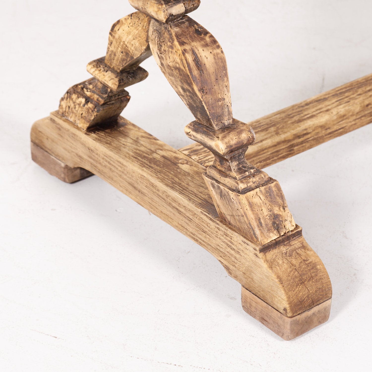 19th Century Bleached Oak and Walnut X-Base Trestle Dining Table or Console Table