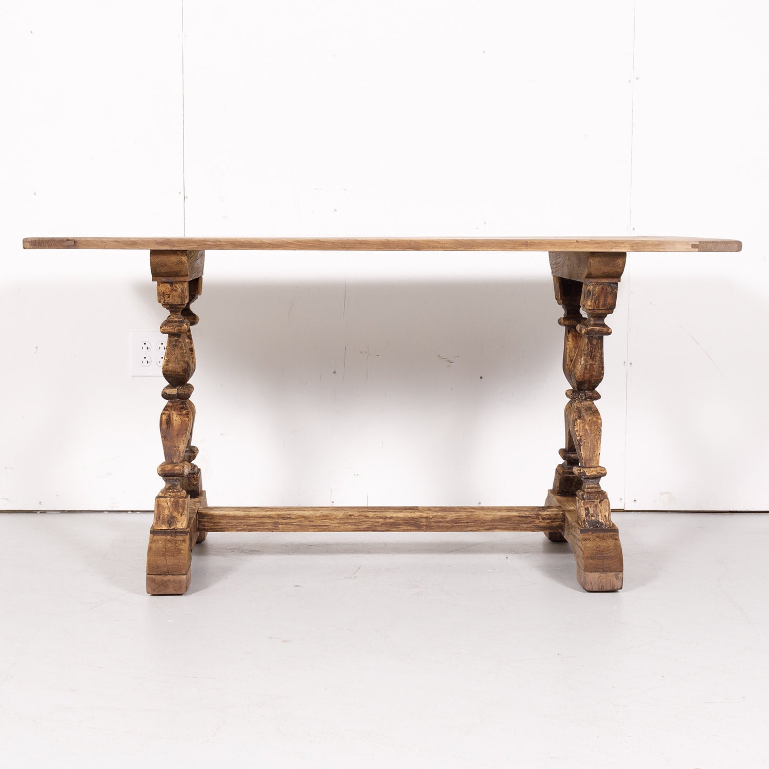 19th Century Bleached Oak and Walnut X-Base Trestle Dining Table or Console Table