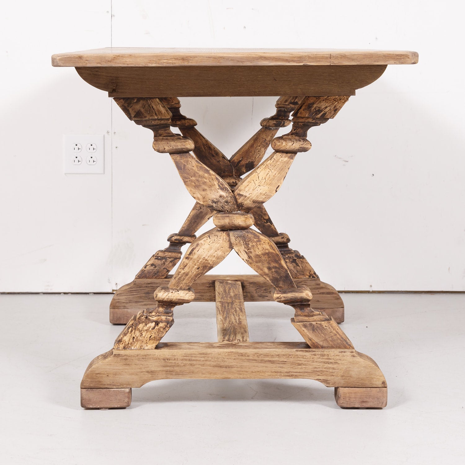 19th Century Bleached Oak and Walnut X-Base Trestle Dining Table or Console Table