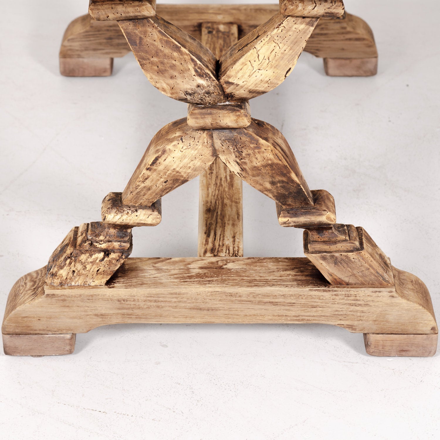 19th Century Bleached Oak and Walnut X-Base Trestle Dining Table or Console Table