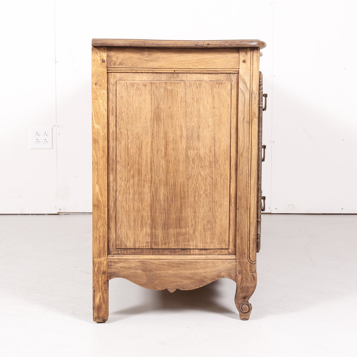 Antique French Country Louis XV Style Bleached Oak Bow Front Enfilade Buffet