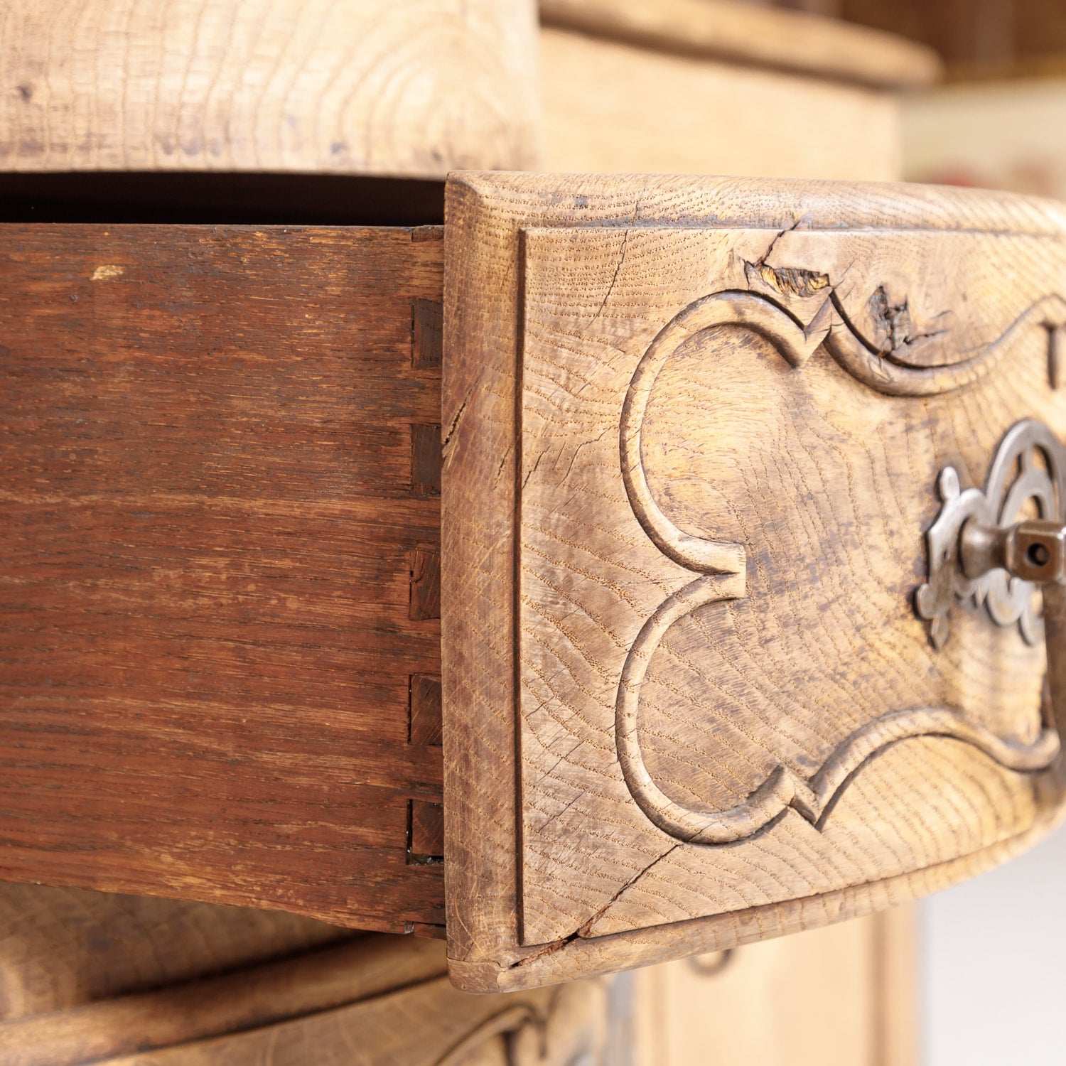 Antique French Country Louis XV Style Bleached Oak Bow Front Enfilade Buffet