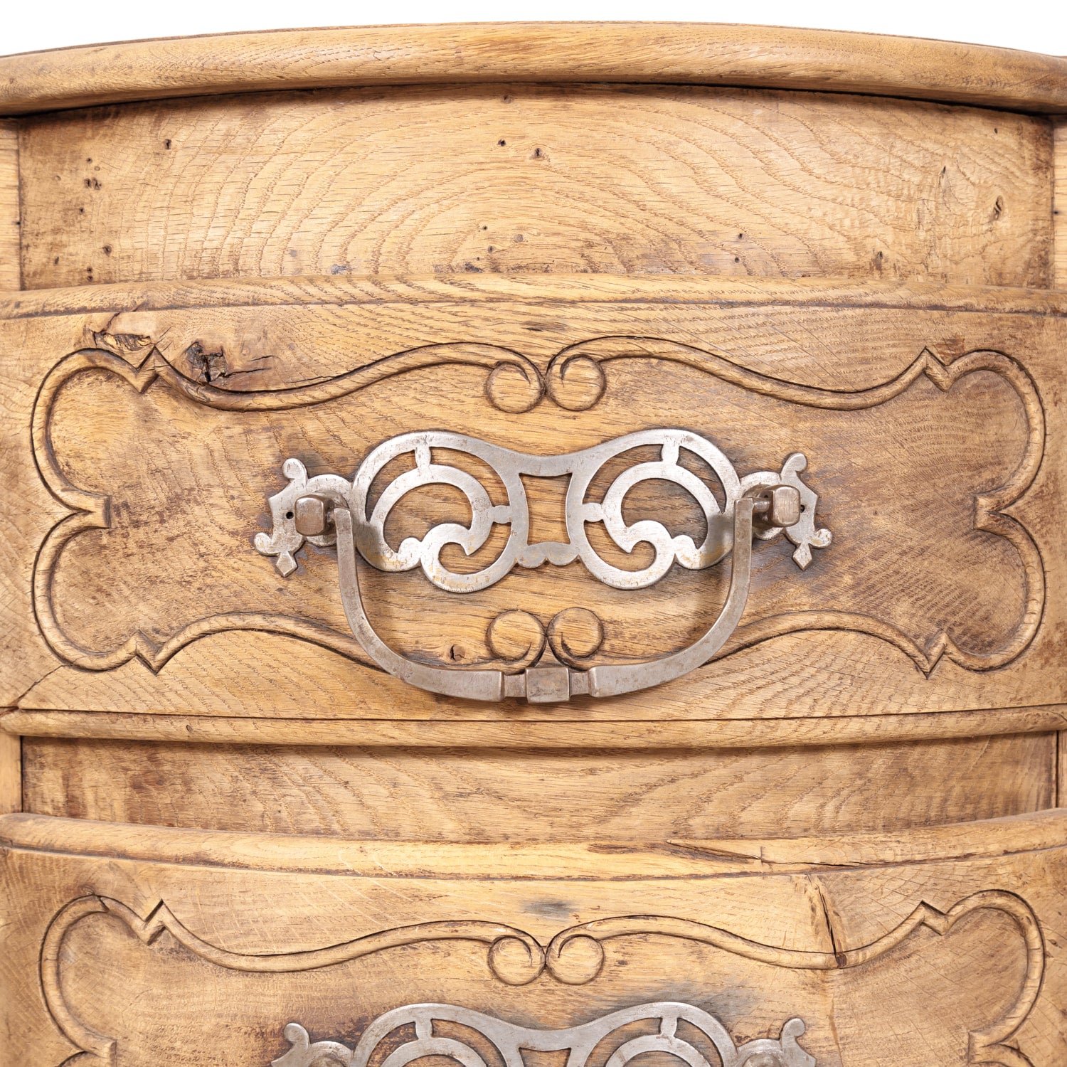 Antique French Country Louis XV Style Bleached Oak Bow Front Enfilade Buffet