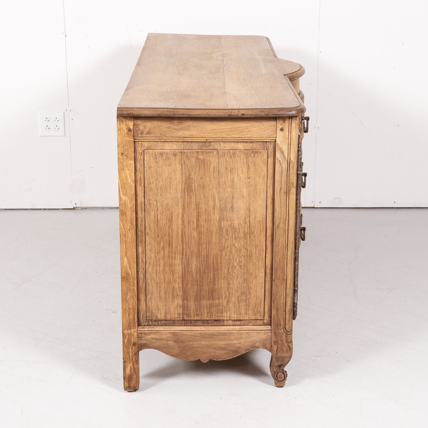 Antique French Country Louis XV Style Bleached Oak Bow Front Enfilade Buffet