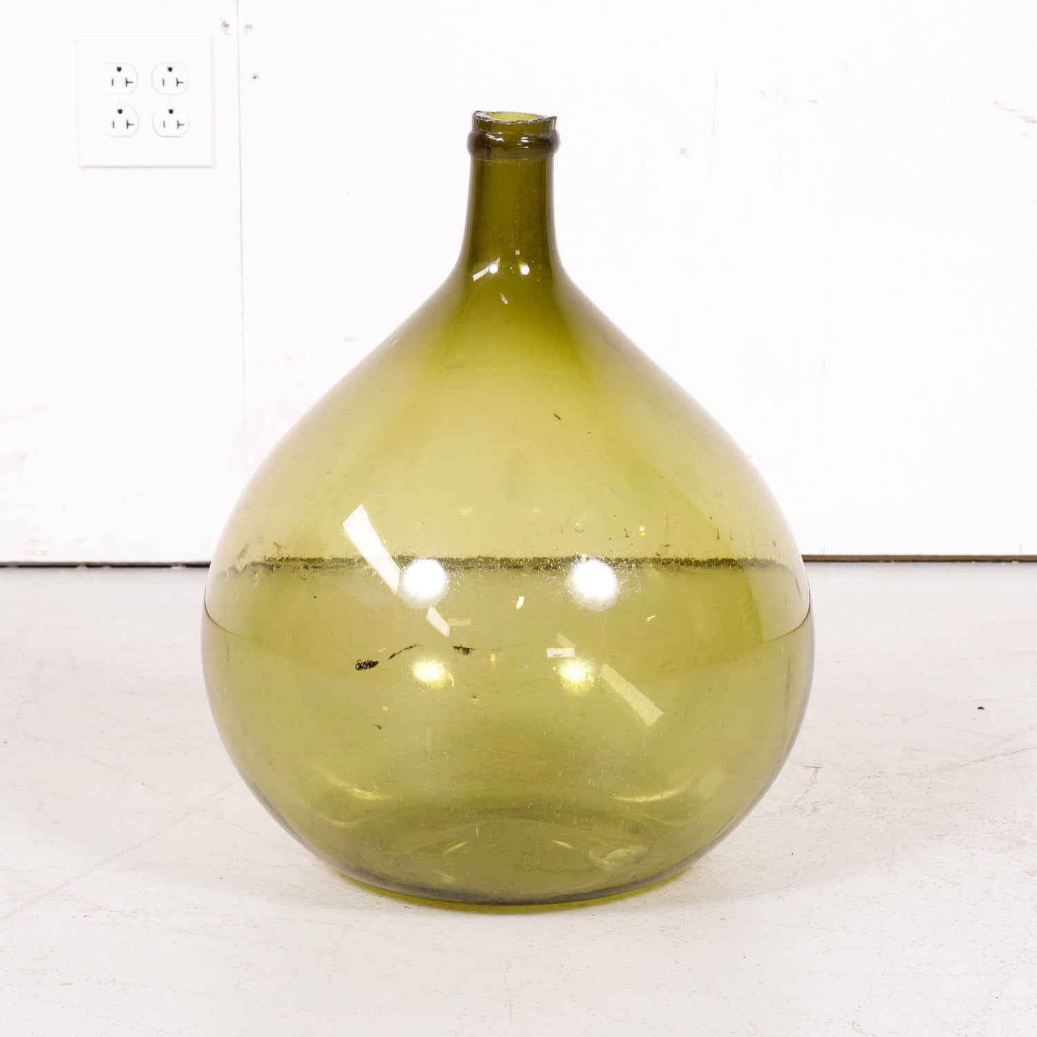 Large 19th Century French Handblown Green Glass Demijohn or Dame Jeanne Bottle