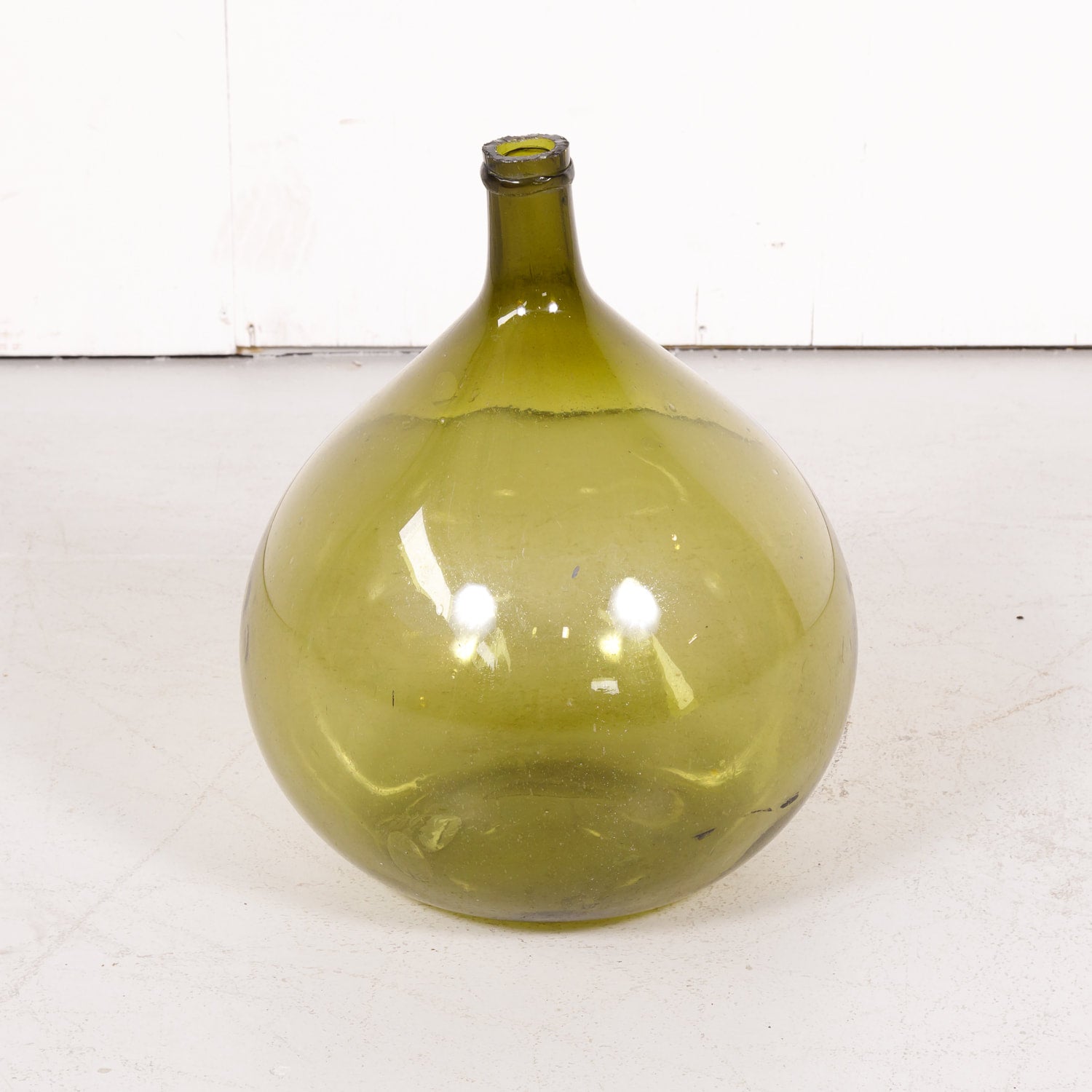 Large 19th Century French Handblown Green Glass Demijohn or Dame Jeanne Bottle