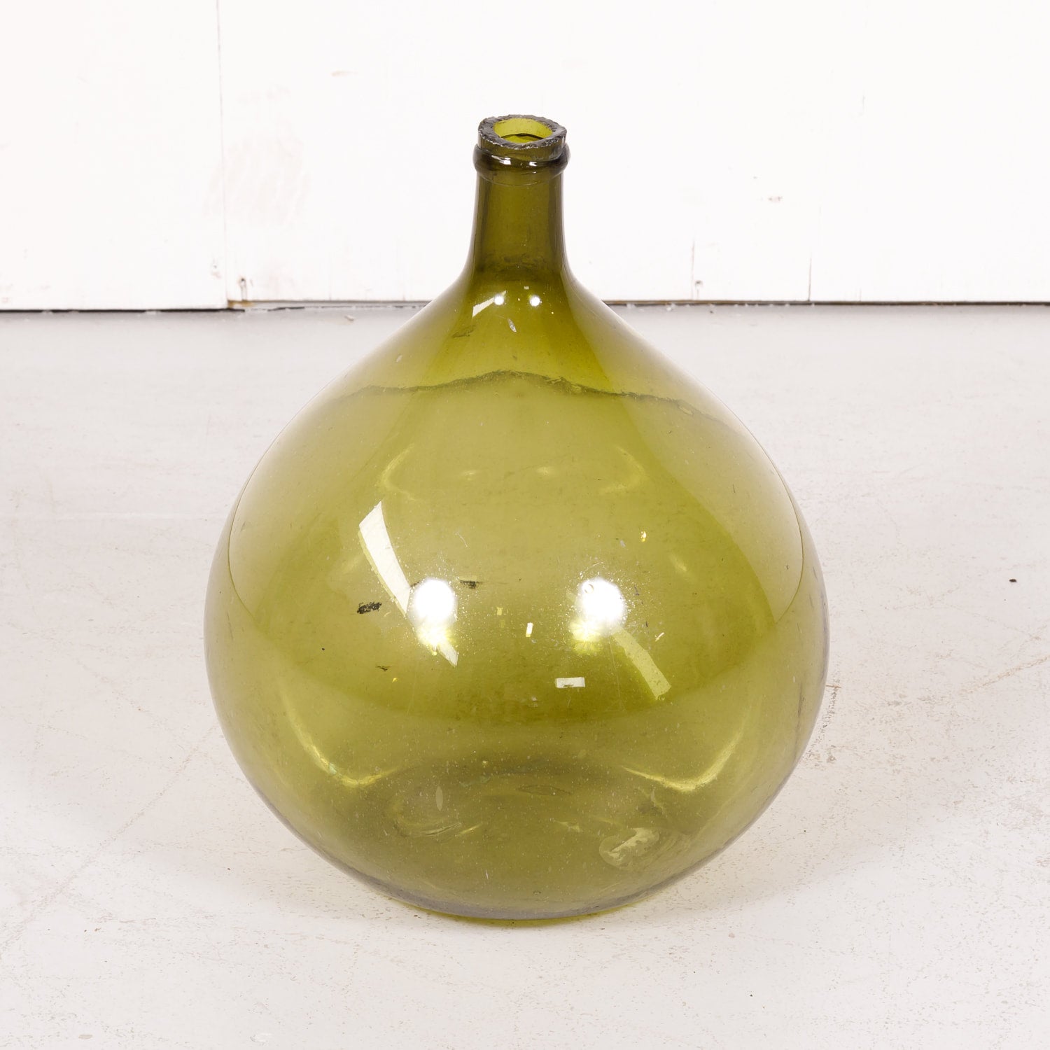 Large 19th Century French Handblown Green Glass Demijohn or Dame Jeanne Bottle