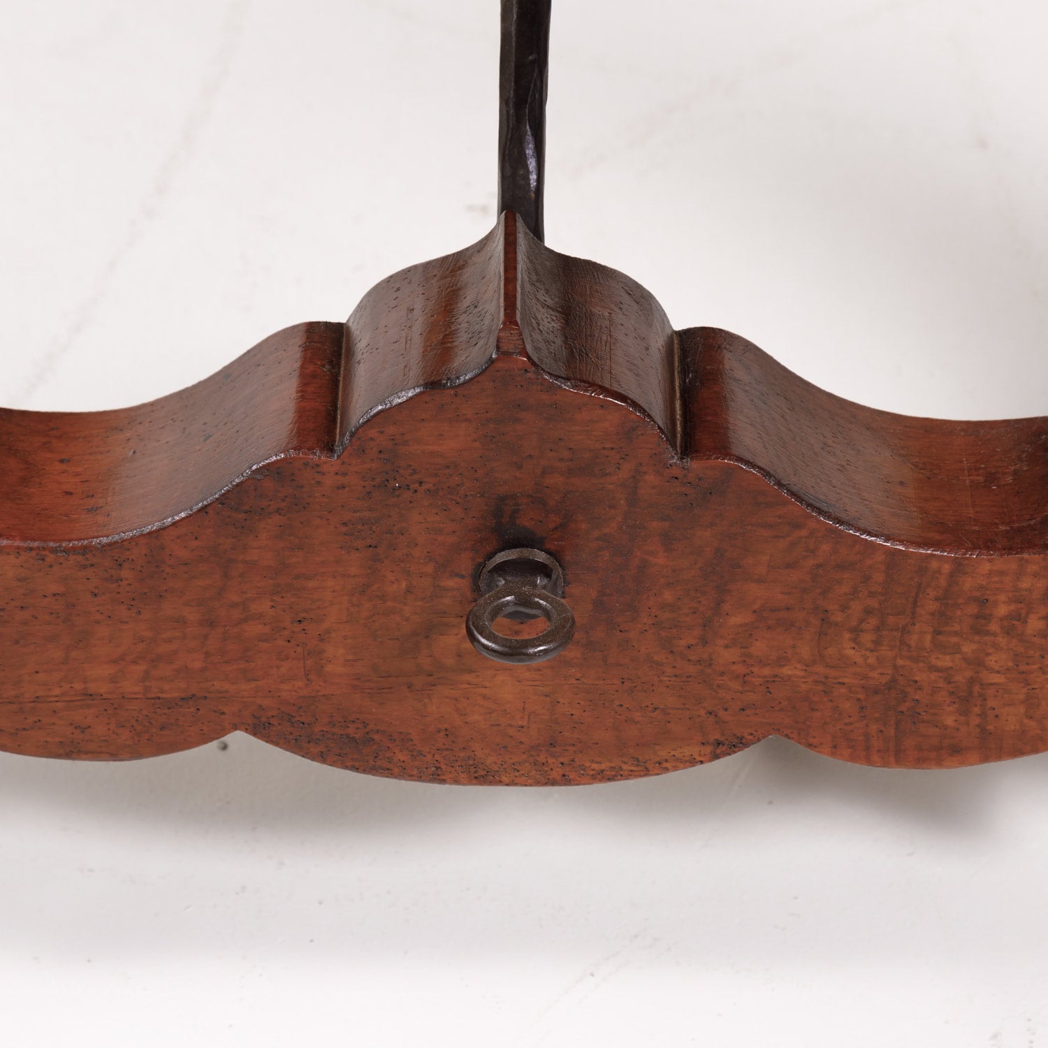 Impressive Antique French Walnut Trestle Table with Parquet de Versailles Top and Iron Stretcher